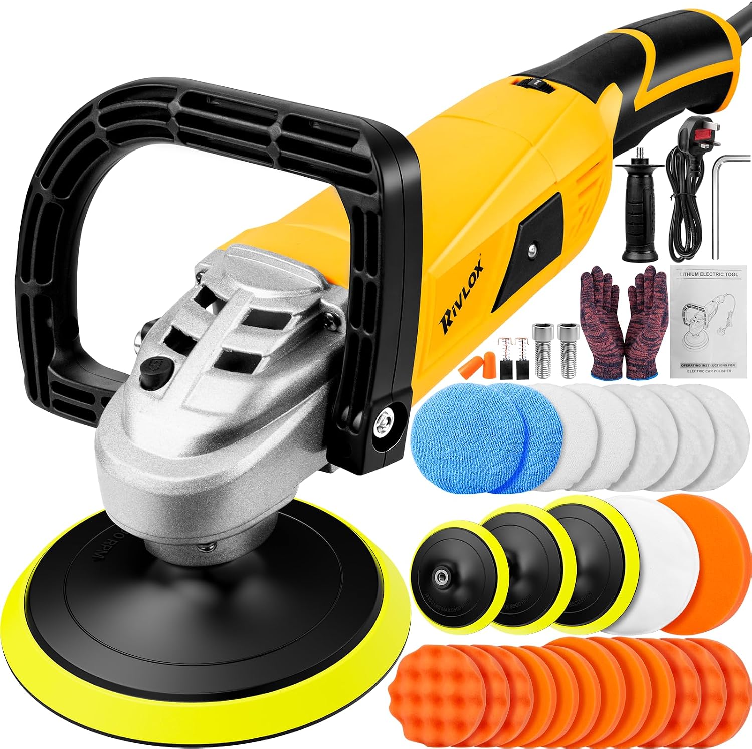 Car Polisher and buffers,1600W 5/6/7 in Rotary Buffer Polisher Machine Kit