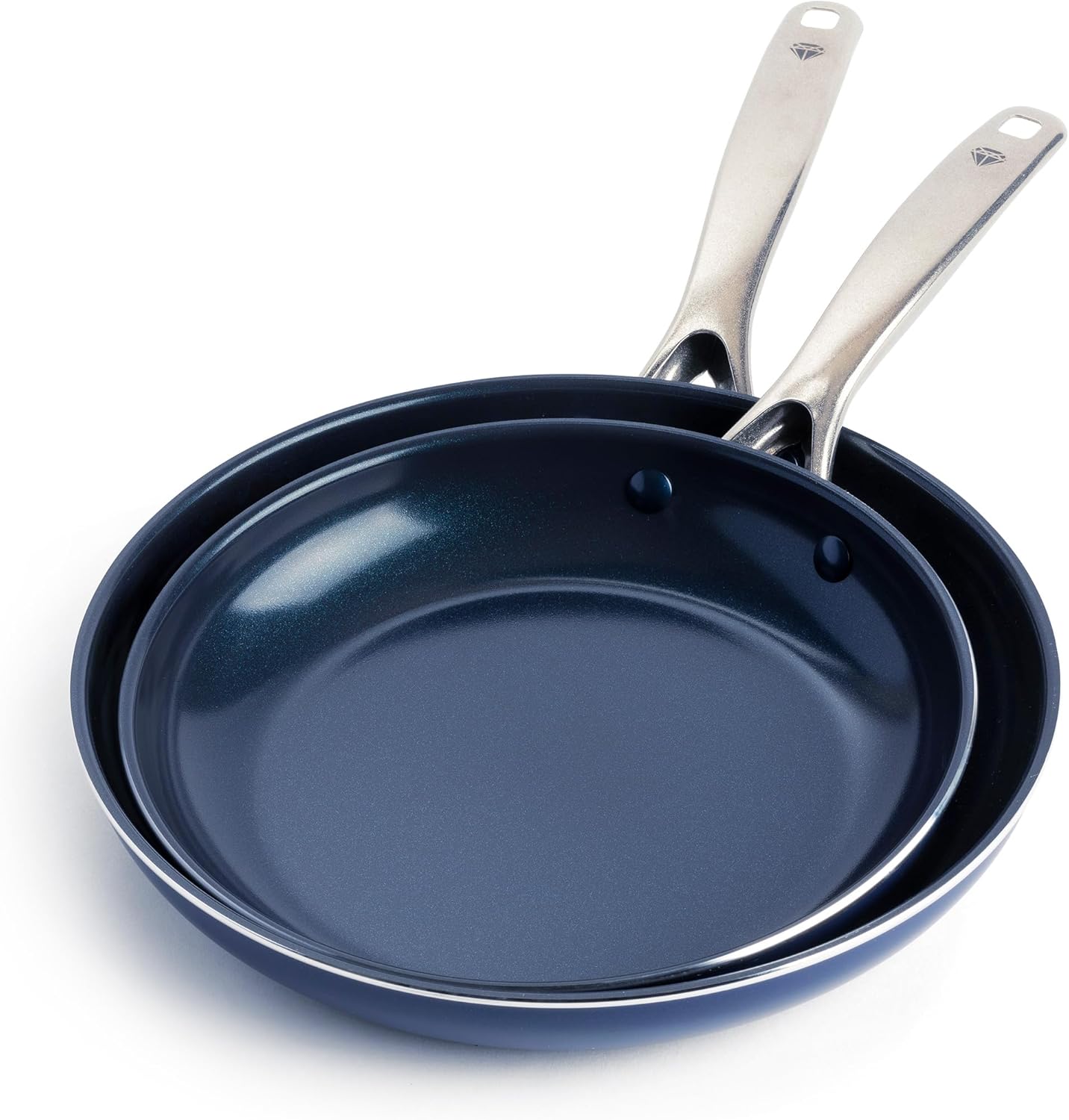 Blue Diamond Cookware 9.5" & 11" Frying Pan Skillet Set, Diamond Infused Ceramic Healthy Nonstick, PFAS & PFOA-Free, Dishwasher Safe, Oven Safe, Even Heating, Metal Utensil Safe, Warp Control, Blue