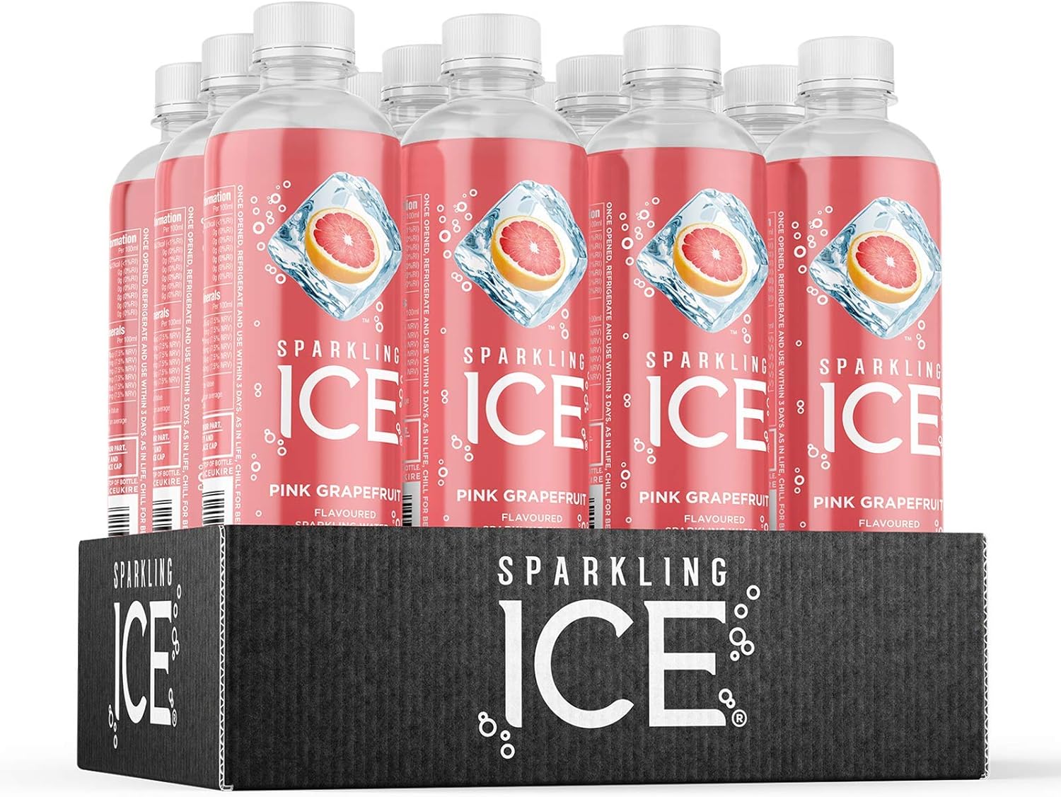Sparkling Ice, Pink Grapefruit Flavored Sparkling Water - Contains Vitamins- Only 12 calories- No Added Sugar - No Carbs (12 x 500ml Bottles)