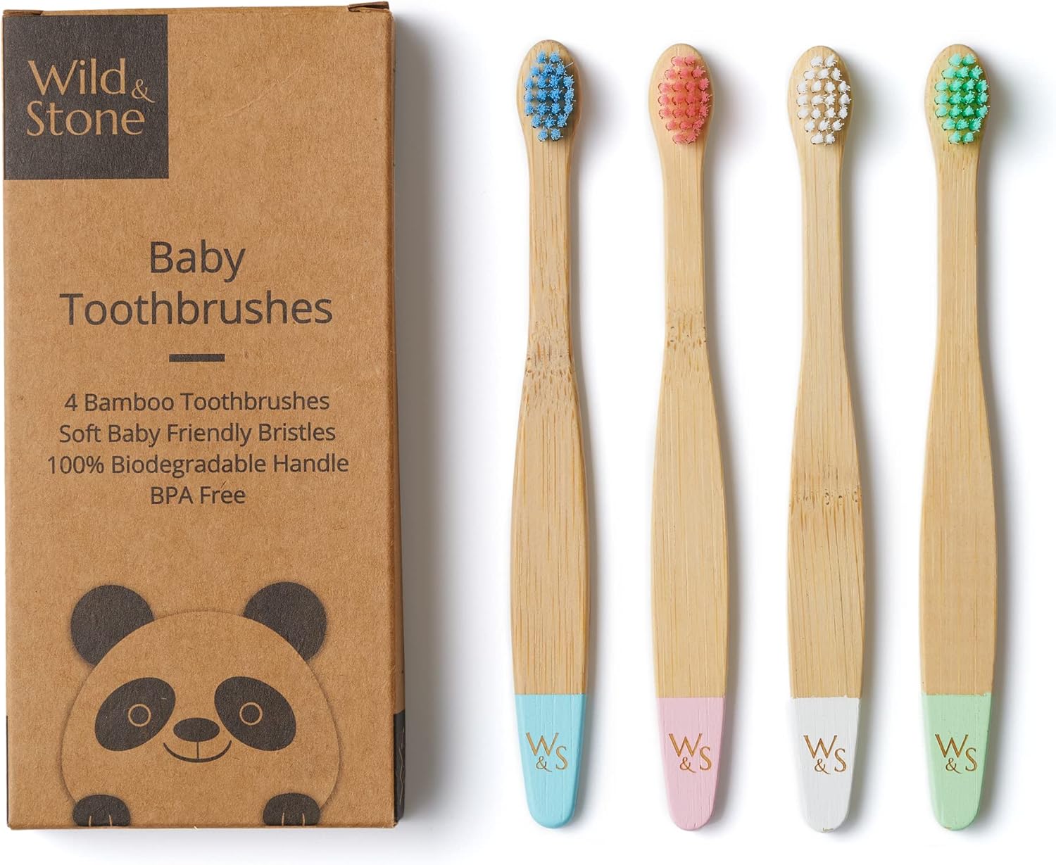 Wild & Stone Organic Baby Bamboo Toothbrush | 4 Pack | Soft Fibre Bristles | 100% Biodegradable Handle | BPA Free | Vegan Eco Friendly Baby Toothbrushes (Multicolour)