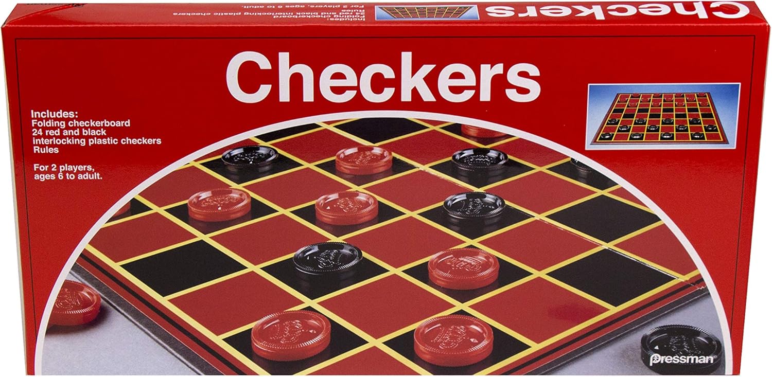 Pressman Checkers -- Classic Game With Folding Board and Interlocking Checkers, 2 Players