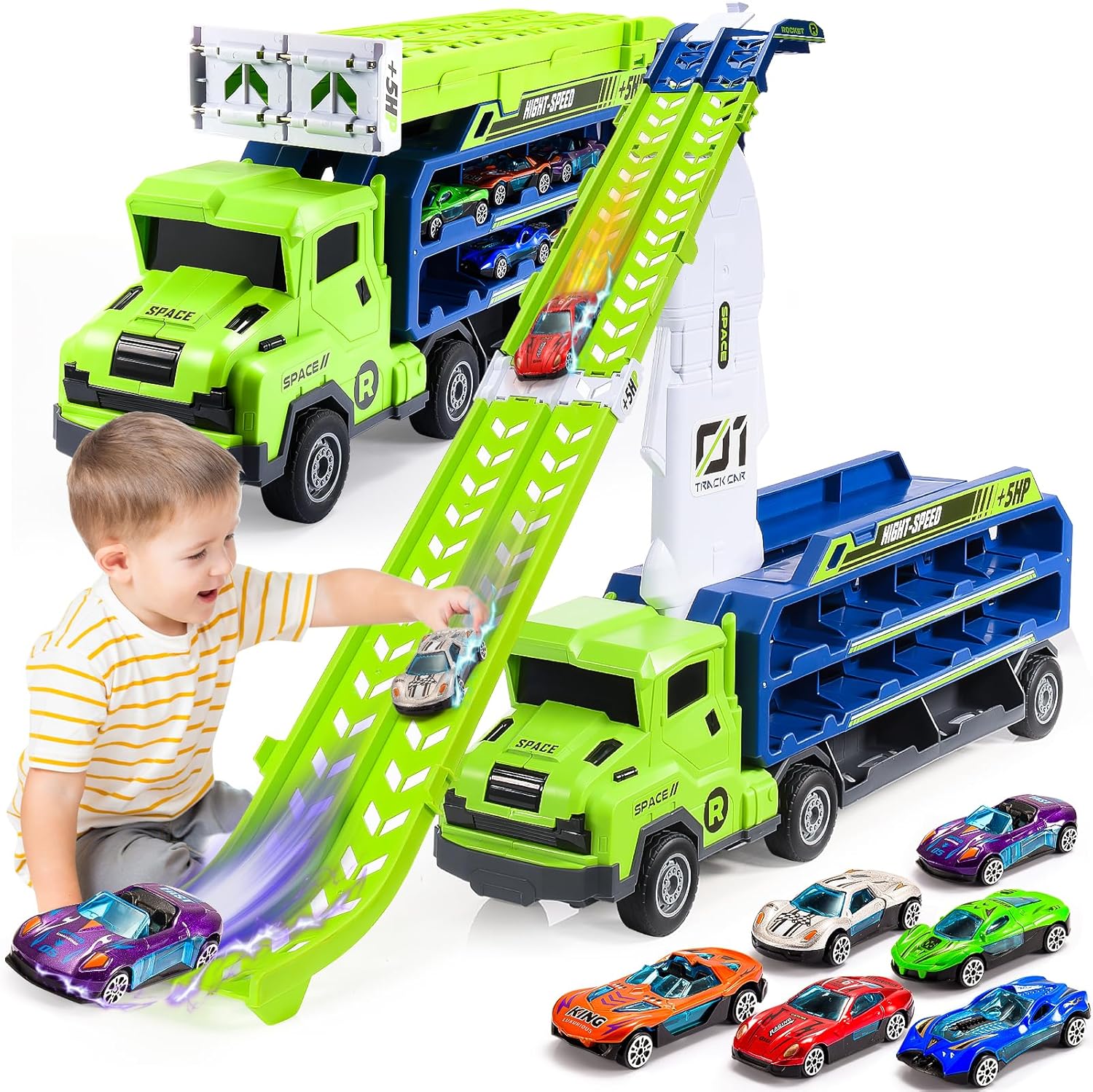 EUTOYZ Toys for 3 4 5 6 Year Olds Boys, Toy Cars for Boys Toys Age 3-5 Birthday Gift for 3-5 Year Olds Boys Car Race Track with 46 inch Race Track Toddler Toy Car
