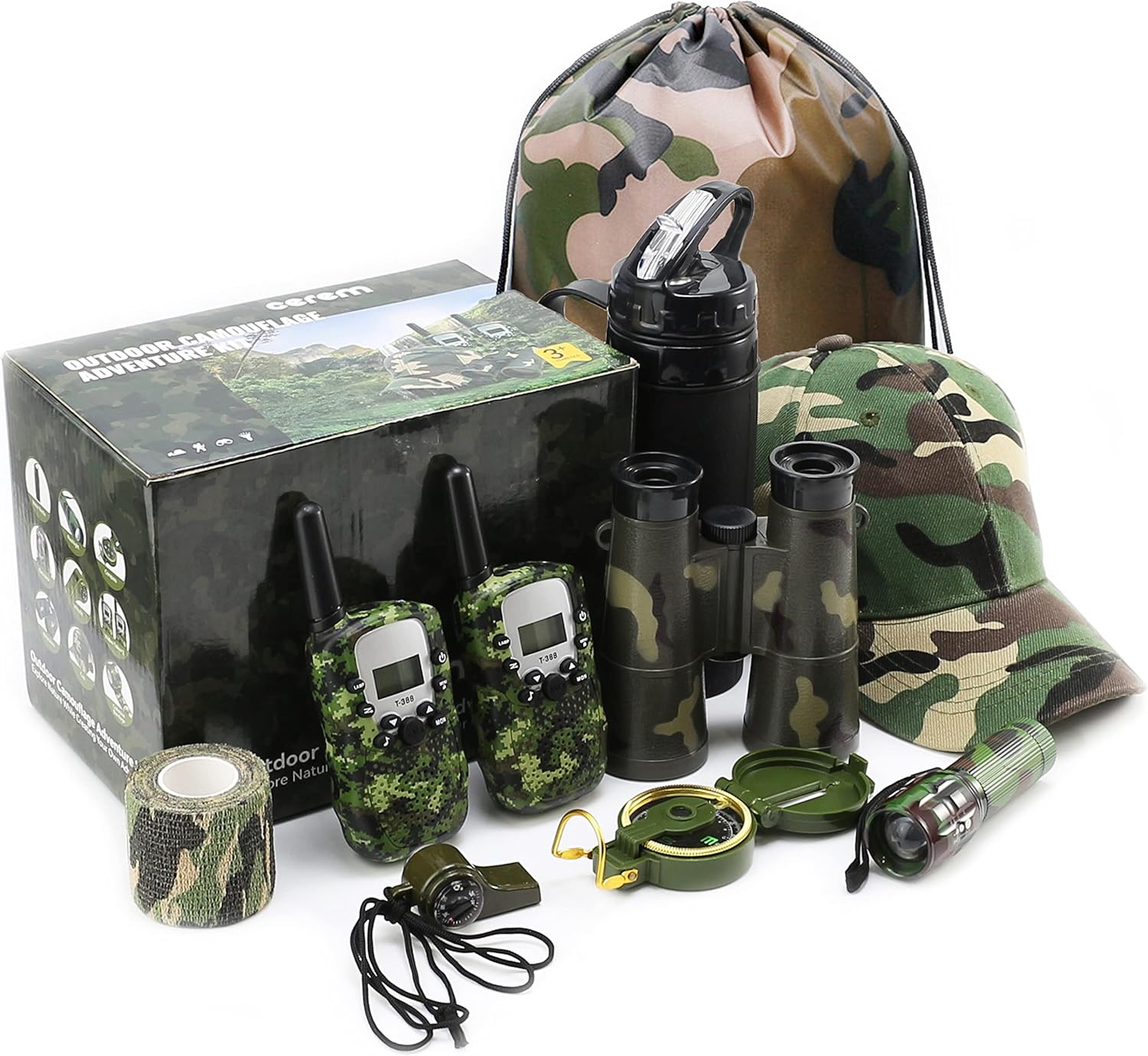 Outdoor Adventure Kit for Kids – Premium Camouflage Camping Gear with Walkie-Talkies – Military Style Toys – Explorer Gear Play Set – 10 in 1 Bundle – Ideal for All Ages and Genders