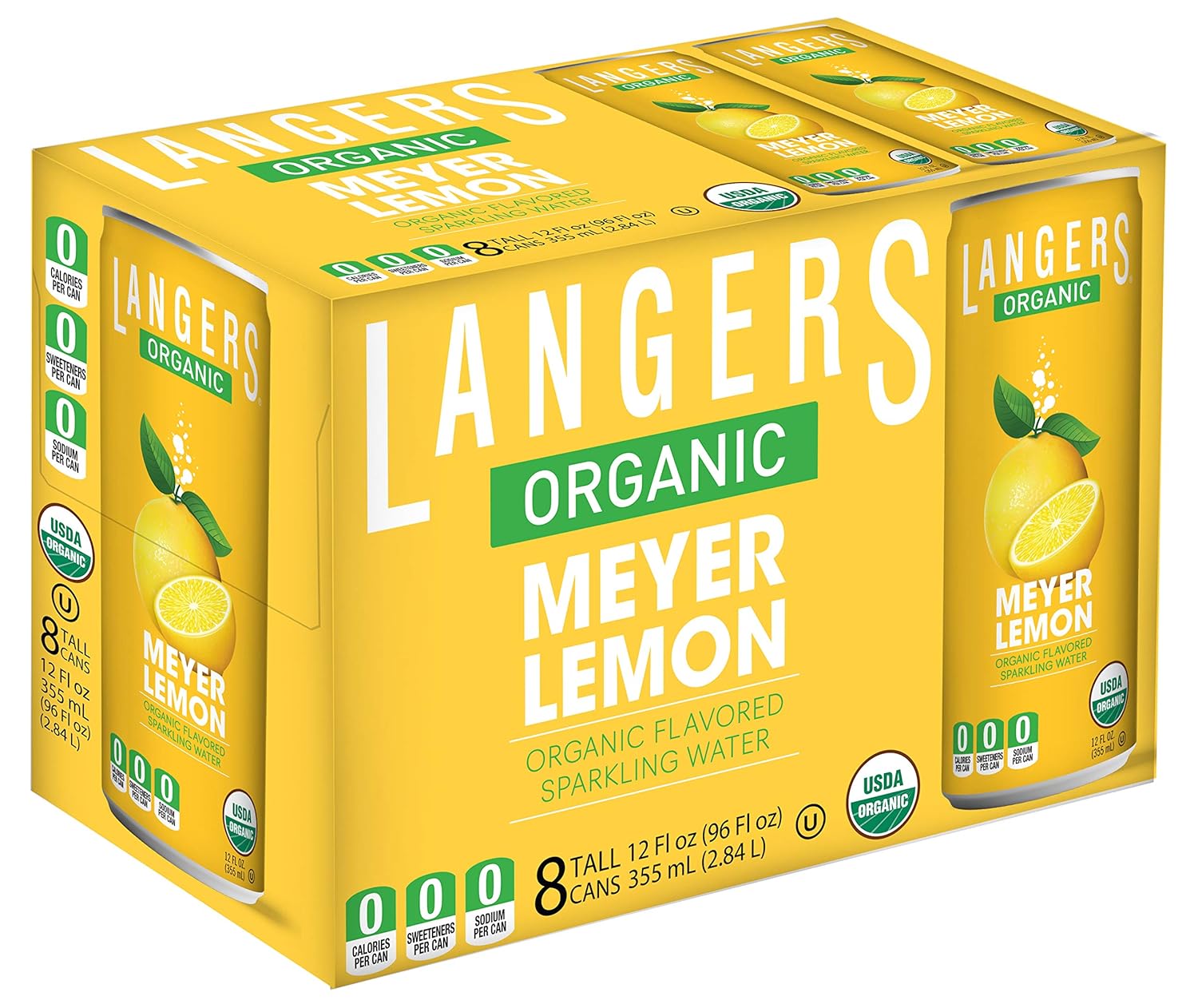 Langers Organic Flavored Sparkling Water, Meyer Lemon, 12 Ounce (Pack of 8)