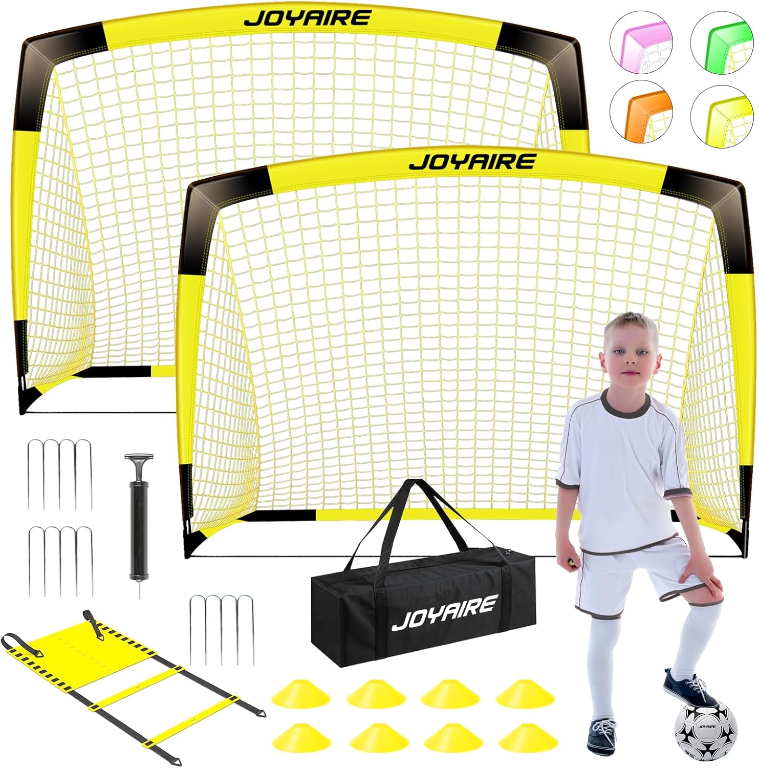 Kids Soccer Goals for Backyard Set, Portable Toddler Soccer Goal 2 of 6x4 ft, 4x3 ft, 7x5 ft, Soccer Training Equipment, Pop Up Soccer Net Kit with Size 4 Soccer Ball, Outdoor Sports Play, Youth Game