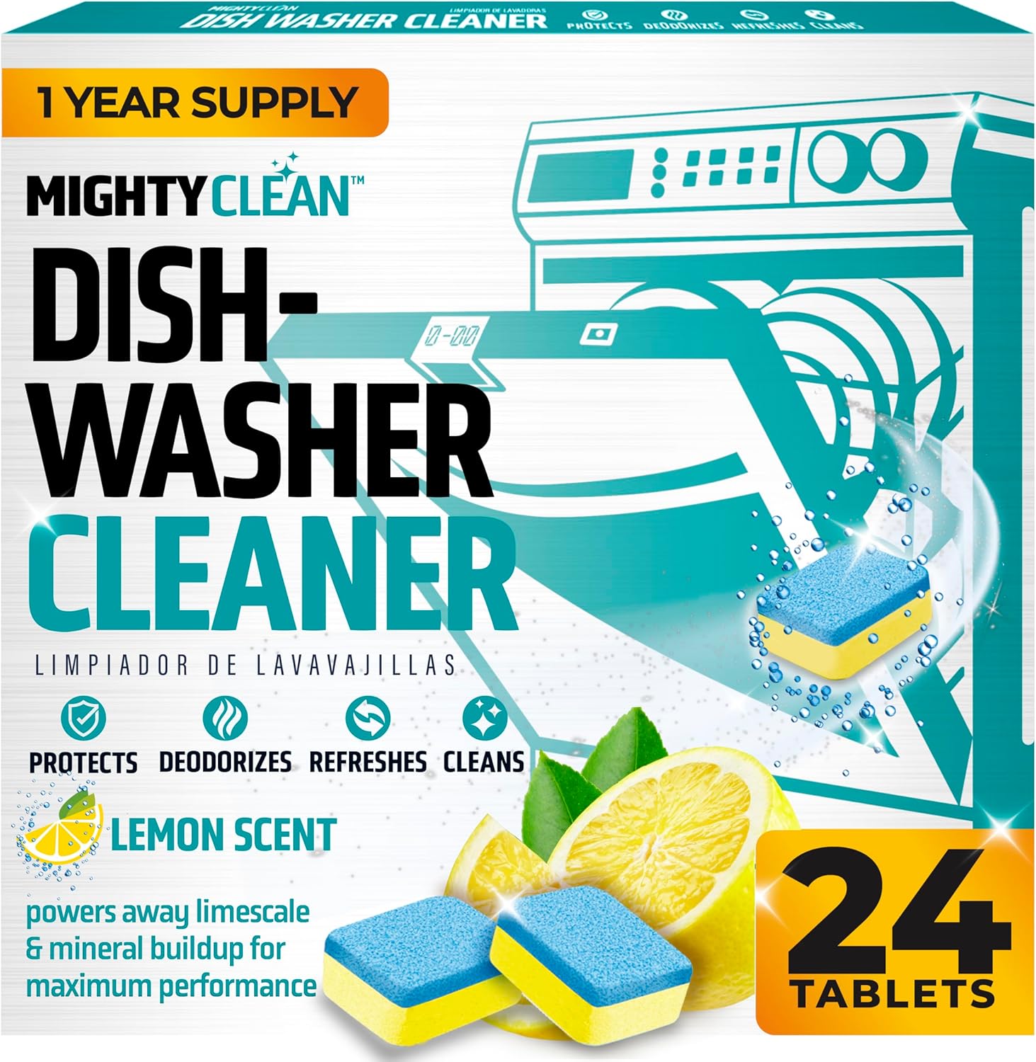 Dishwasher Cleaner And Deodorizer 24 Pack - 1 Year Supply Deep Clean Dishwasher Cleaner Tablets, Septic Safe Dishwasher Cleaning Tablets, Dish Washer Cleaner To Remove Limescale, Mineral Buildup, Odor