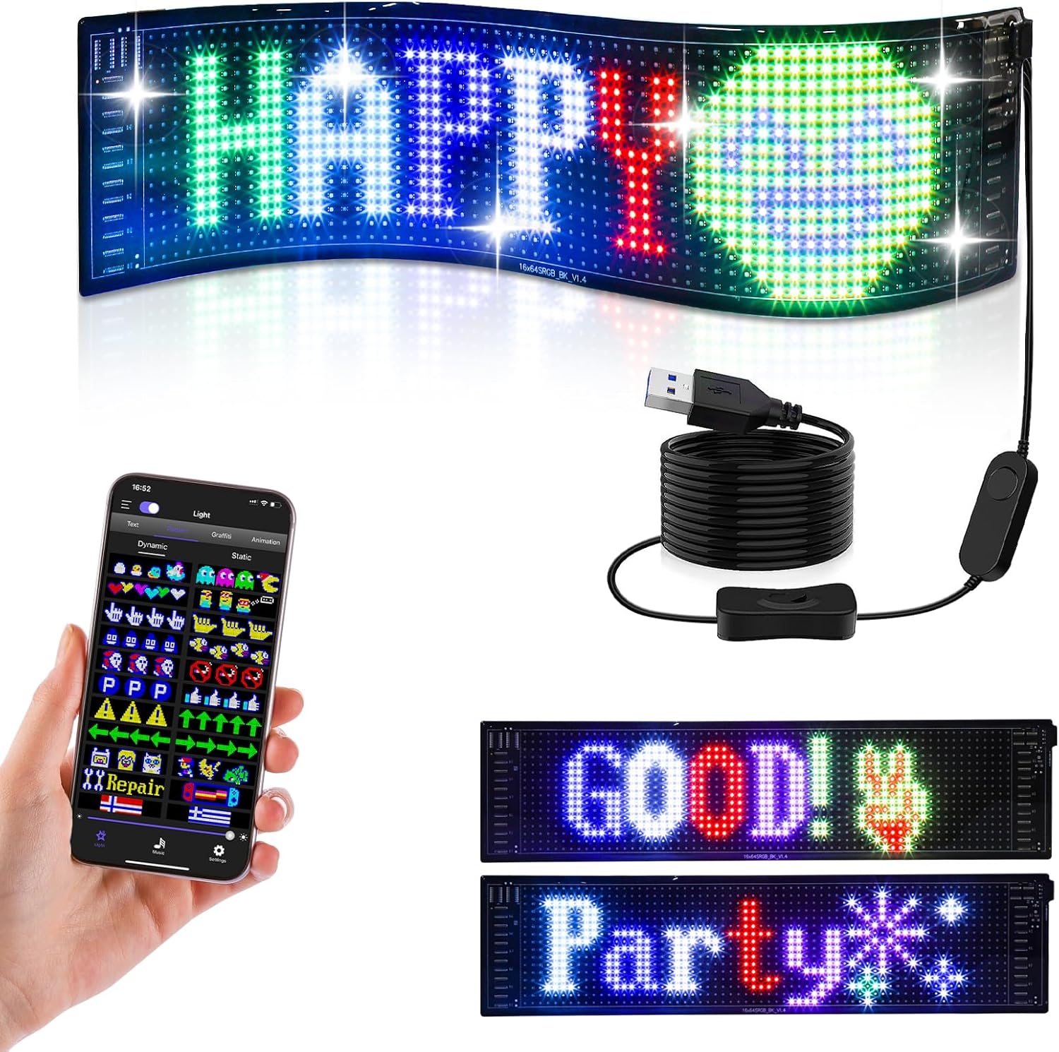 Programmable Led Sign,Scrolling Bright Advertising LED Sign,Flexible Digital Sign,Bluetooth App Control Custom Text Pattern Pre-Made Animation, LED Sign for Car Store Bar(15"x4")
