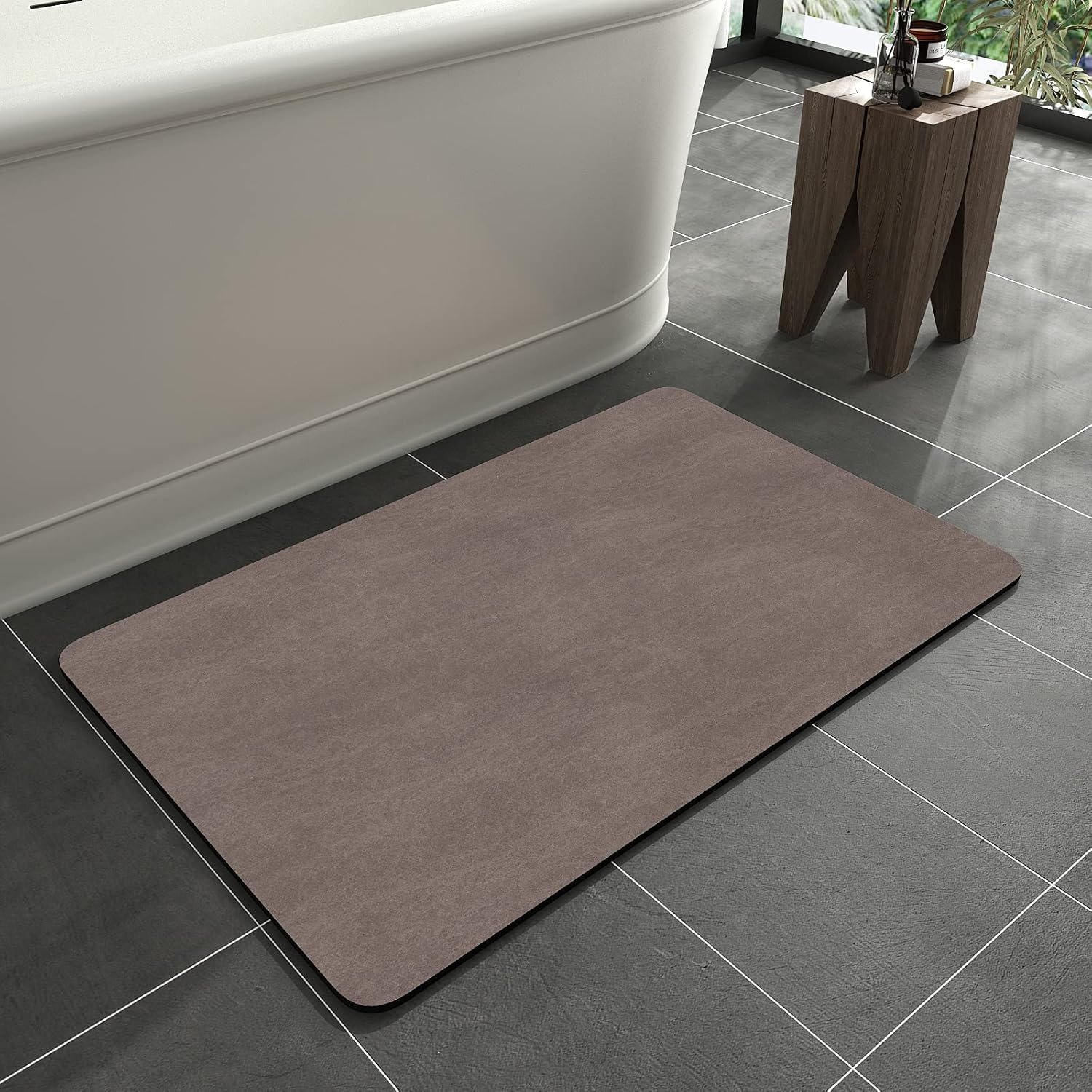 MontVoo -Bath Mat Rug-Rubber Backing Non Slip Quick Dry Absorbent Thin Bathroom Rugs Fit Under Door-Faux Suede Surface Bathroom Floor Mats-Shower Rug for in Front of Bathtub Shower Brown 16"x24"
