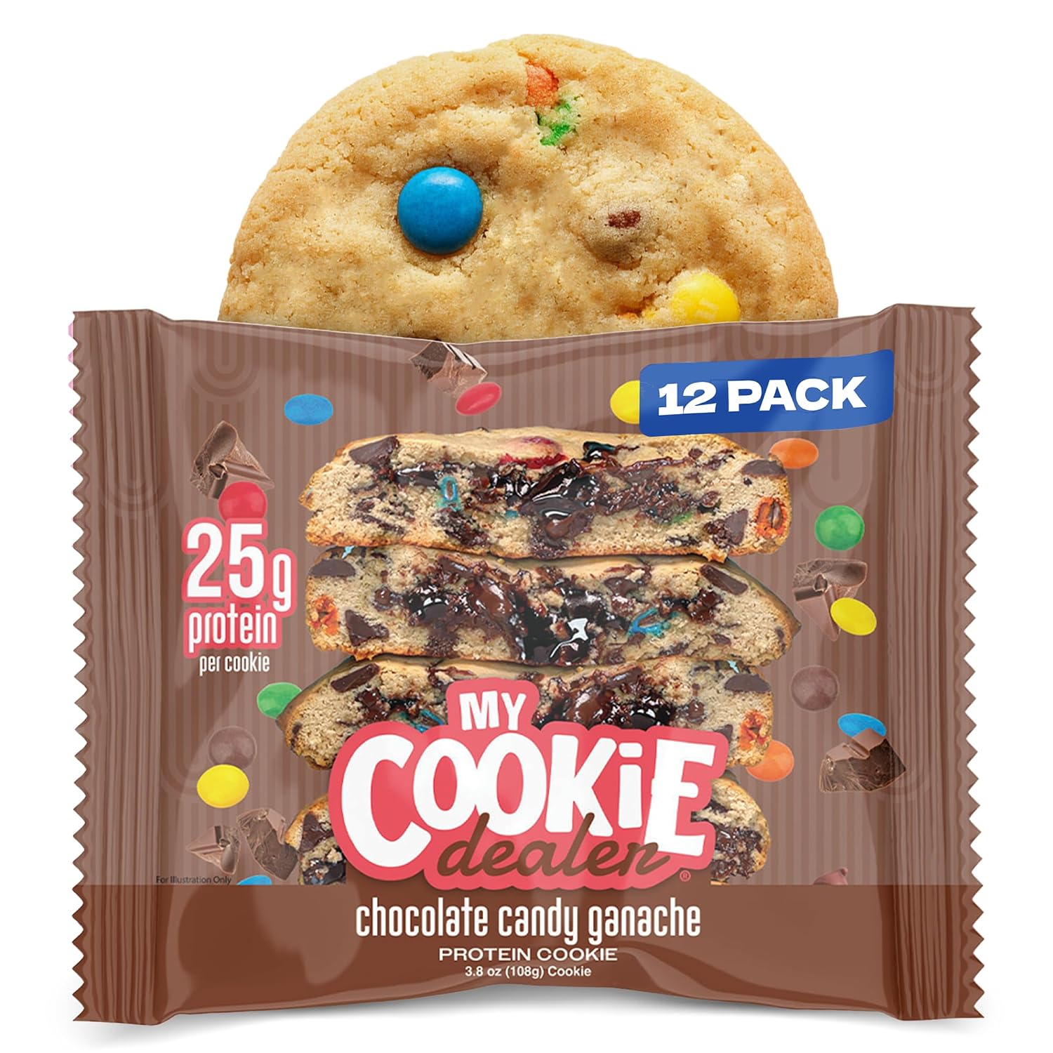 My Cookie Dealer Protein Cookies, Chocolate Candy Ganache (12-Pack, 3.8oz Each) - 25g of Protein per Cookie - Individually Wrapped Workout Snacks for On-The-Go Travel