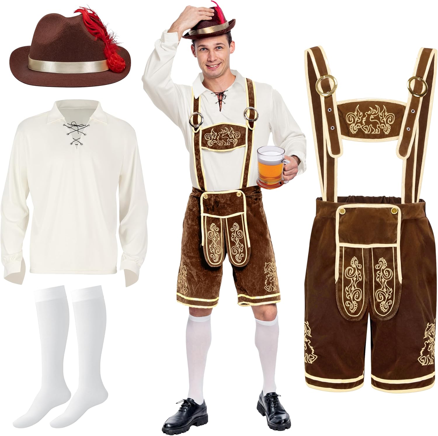 Spooktacular Creations Men’s German Bavarian Oktoberfest Costume Set Lederhosen men for Halloween Dress Up Party and Beer Festival