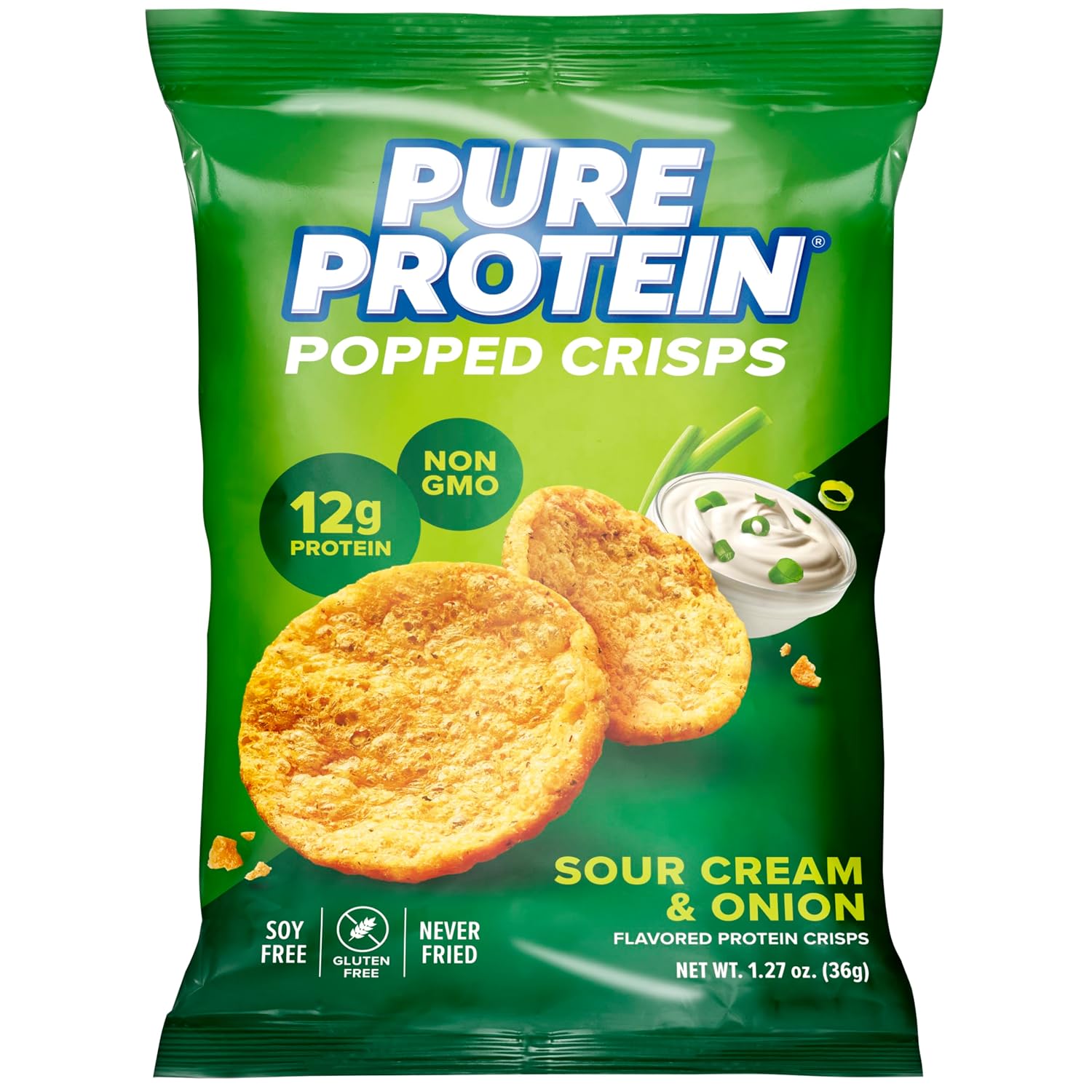 Pure Protein Sour Cream & Onion Popped Crisps, 12g Plant Based Protein