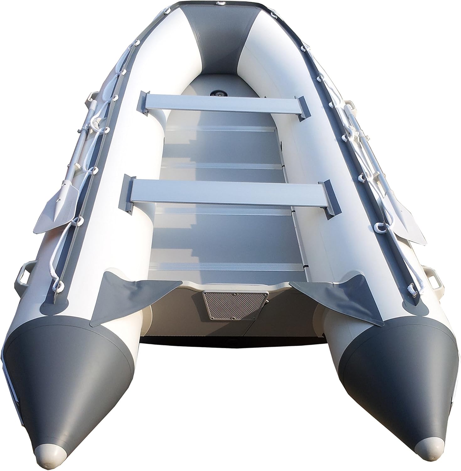 Newport 12ft 6in Catalina Inflatable Dinghy Boat Transom Sport Tender - 6 Person - 20 Horsepower USCG Rated, White/Gray