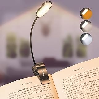 Gritin 16 LED Rechargeable Book Light for Reading in Bed- Eye Caring 3 Color Temperatures, Stepless Dimming Brightness, 80 Hrs Runtime, Lightweight Flexible Clip on Book Light for Book Lovers