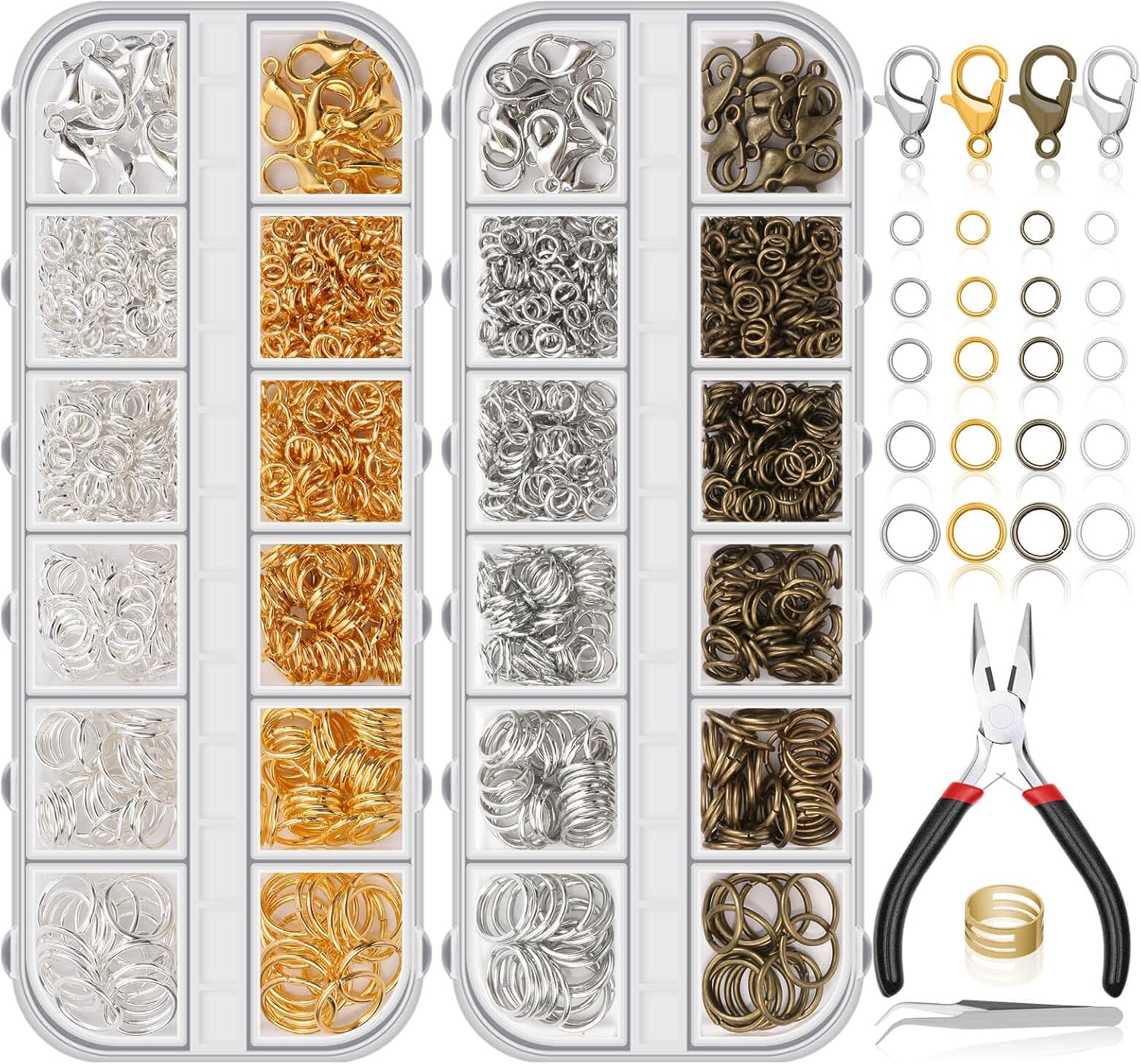 PAXCOO Jewelry Making Kit, 1260 Pcs Assorted Color Jump Rings & Lobster Clasps with Tools & Pliers for Necklace Repair