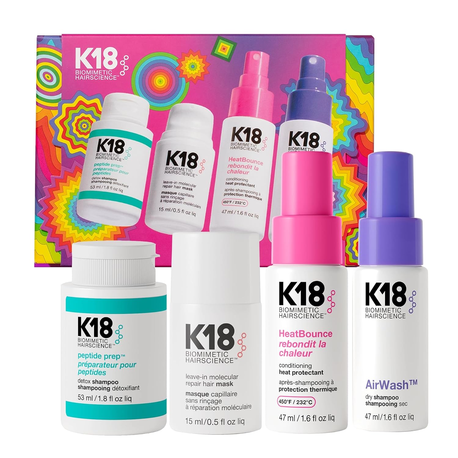 K18 Mini Hair Kit: Detox Shampoo, Repair Mask, Heat Protectant, Dry Shampoo