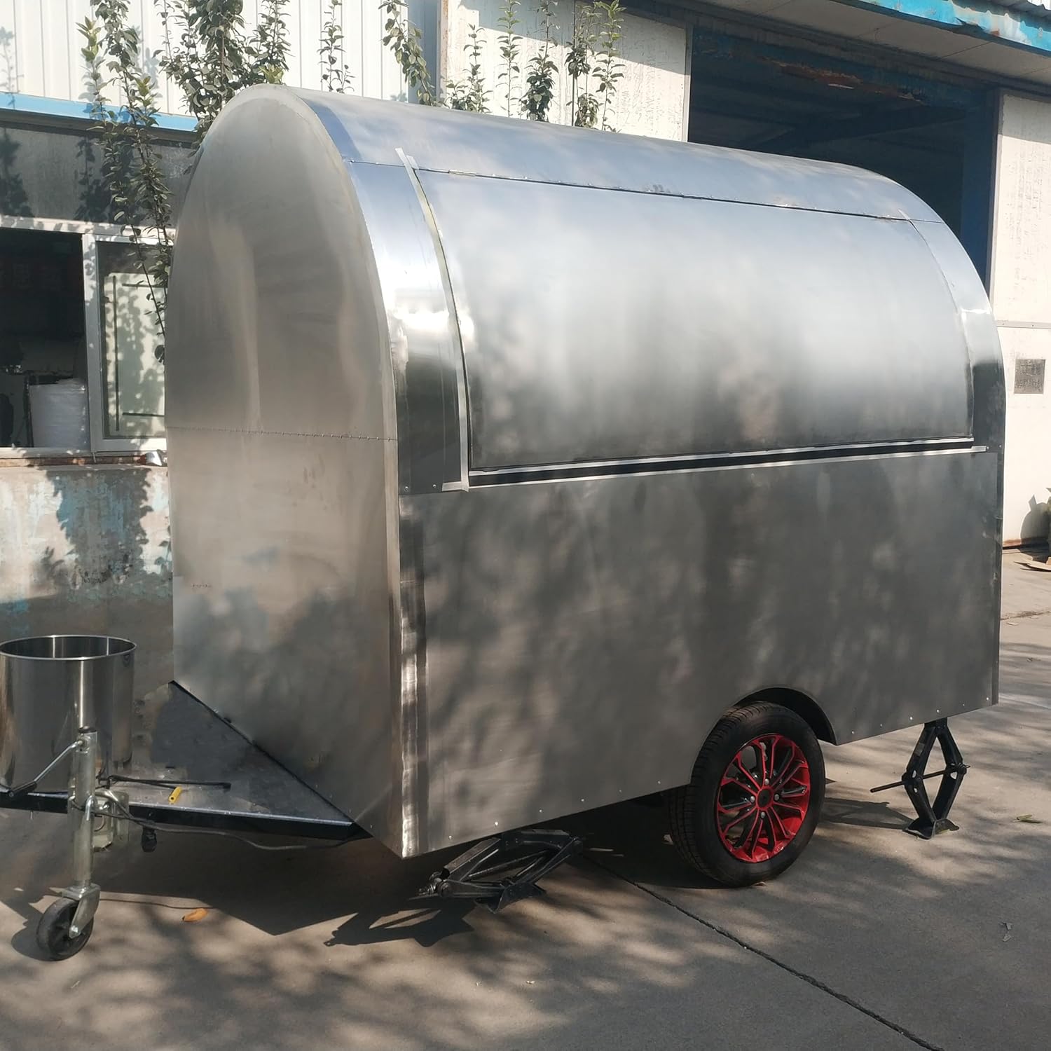BELYOO 8FT Customized Mobile Food Truck, Stainless Steel & Aluminum Frame, Silver, Compact, 98.43" x 68.9" x 8.86", Multiple Shelves, Non-Slip Flooring, Concession Window, Ice Cream & Donut Truck
