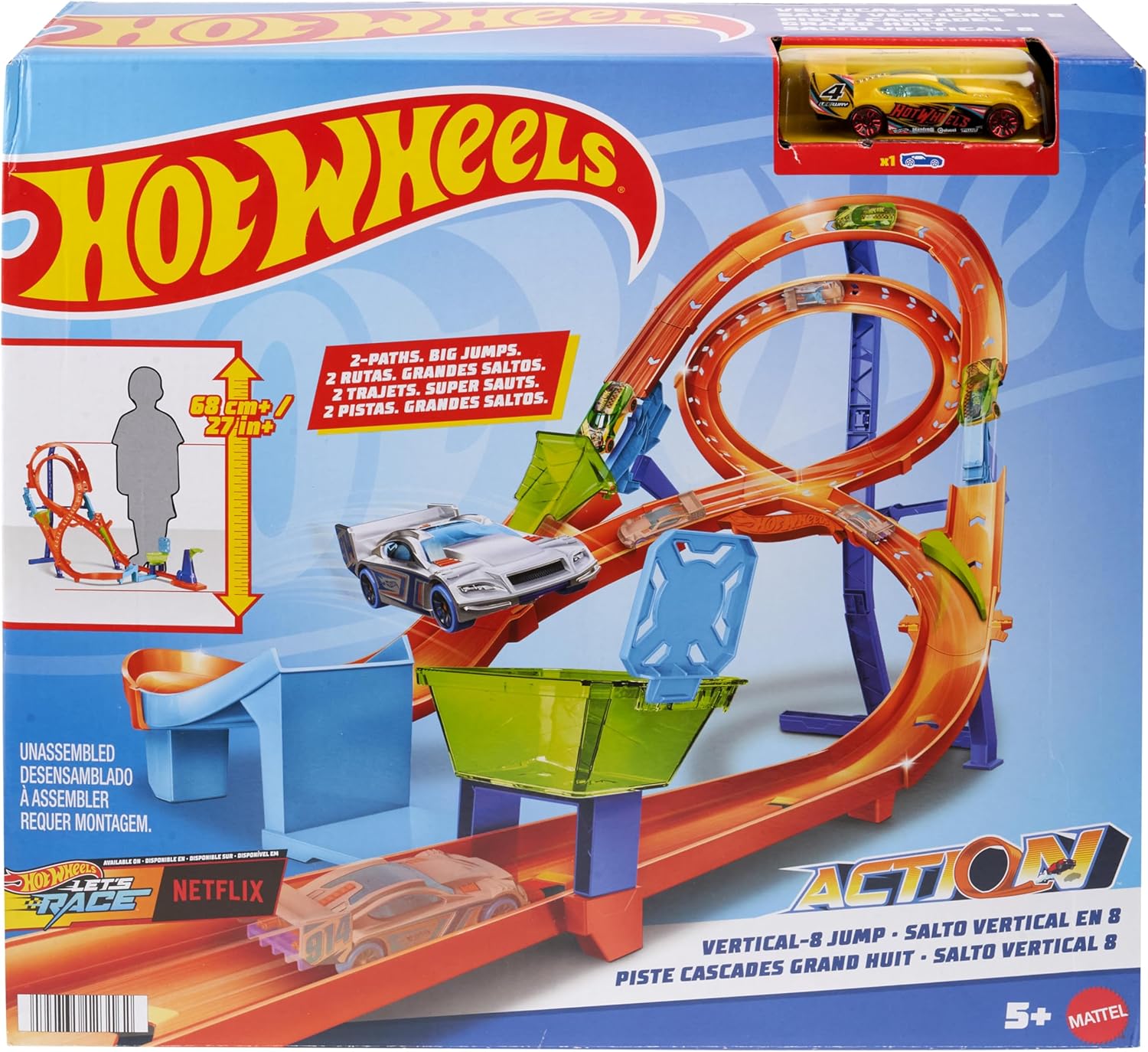 Hot Wheels -Track Age 4+ Set With 1 Car, Tall Figure-8 for Race & Stunting, Connects to Other Tracks, Folds for Convenient Storage, HMB15