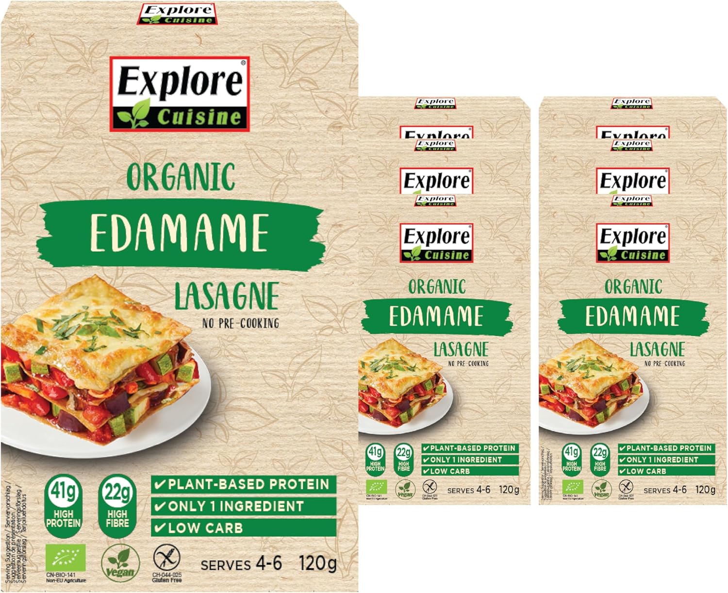 Explore Cuisine Organic Edamame Lasagne: Gluten Free, High in Protein and Fibre, Perfect for Vegan, Low Carb and Keto Diets (6 x 120g)