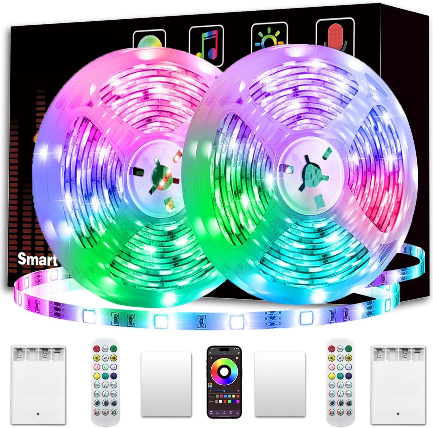 KIKO Battery Powered Led Strip Lights 33ft, 2x16.4ft USB/Battery Operated RGB LED Lights Birthday Christmas Gift with Remote for TV Backlight, Bedroom, Camping