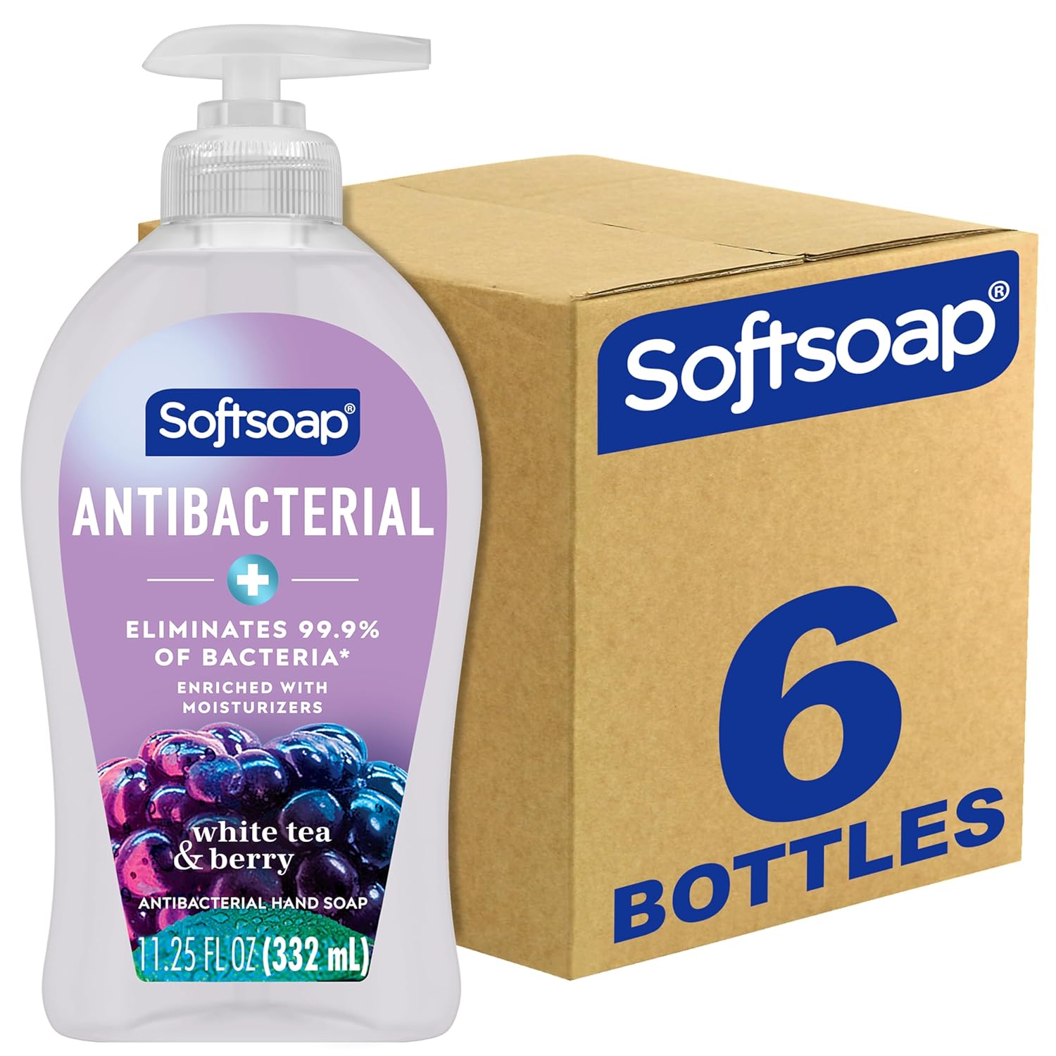 Softsoap Antibacterial Liquid Hand Soap, White Tea & Berry Scent Hand Soap, 11.25 Ounce, 6 Pack