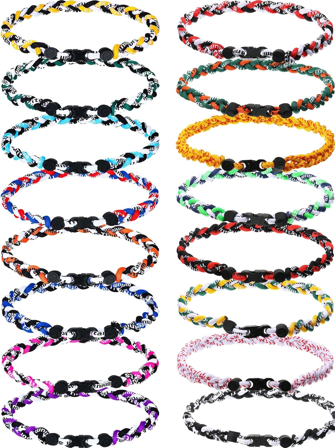 MTLEE Baseball Necklaces Bulk, 3 Assorted Colors Braided Rope Tornado Baseball Necklace for Sports Team