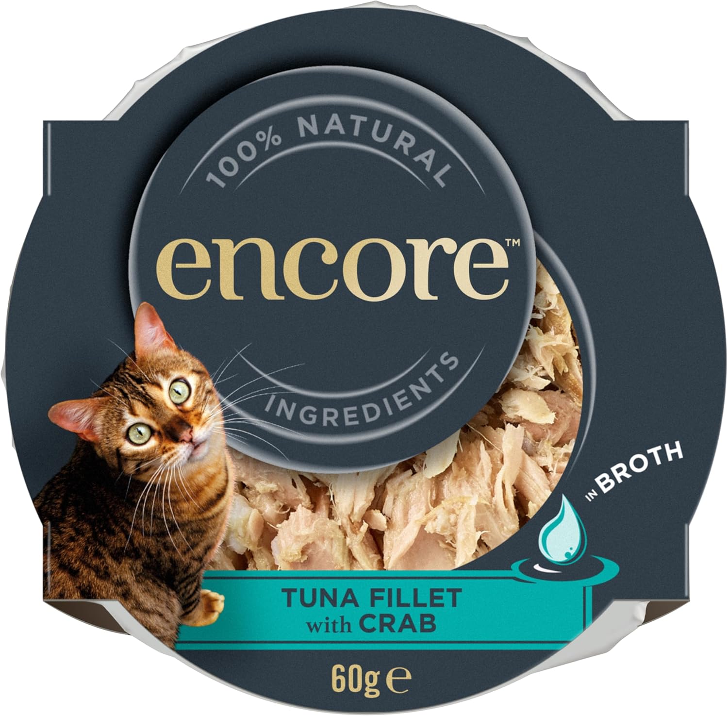 Encore 100% Natural Adult Wet Cat Food Pot, Succulent Tuna with Pacific Crab in Broth 60 g Pot (Pack of 10)