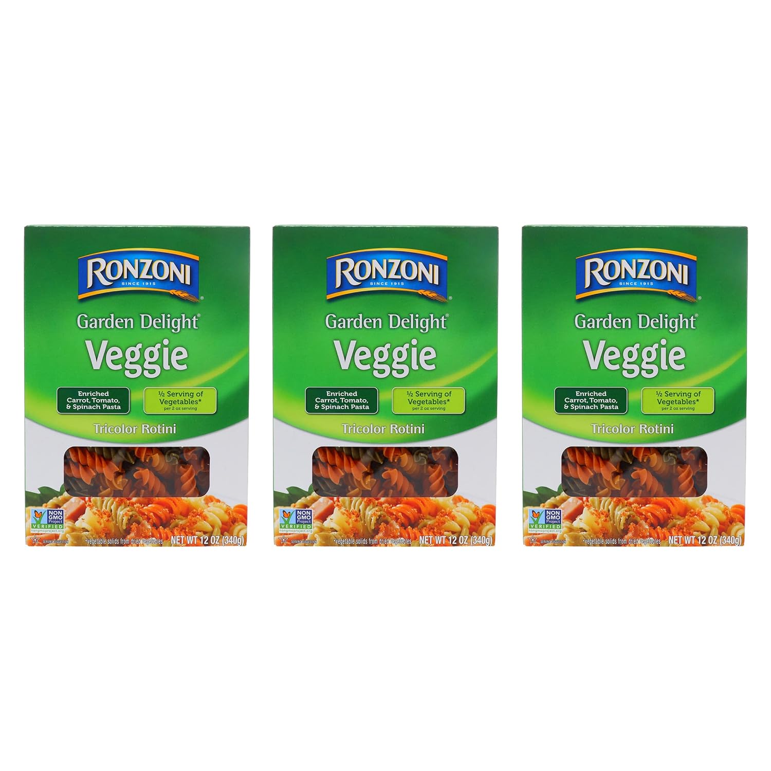 (3) boxes Ronzoni Garden Delight Veggie TRICOLOR ROTINI; 12 oz per box