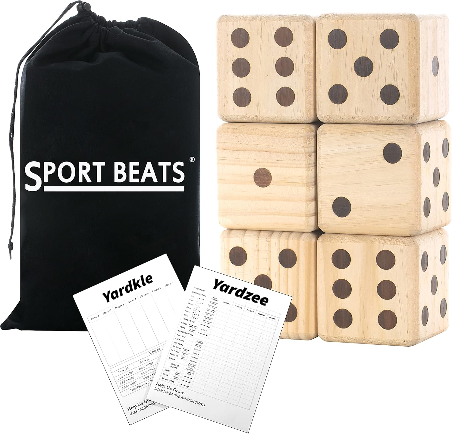 SPORT BEATS Giant Wooden Yard Dice, Outdoor Games Set of 6 with Two Games Party Lawn Games