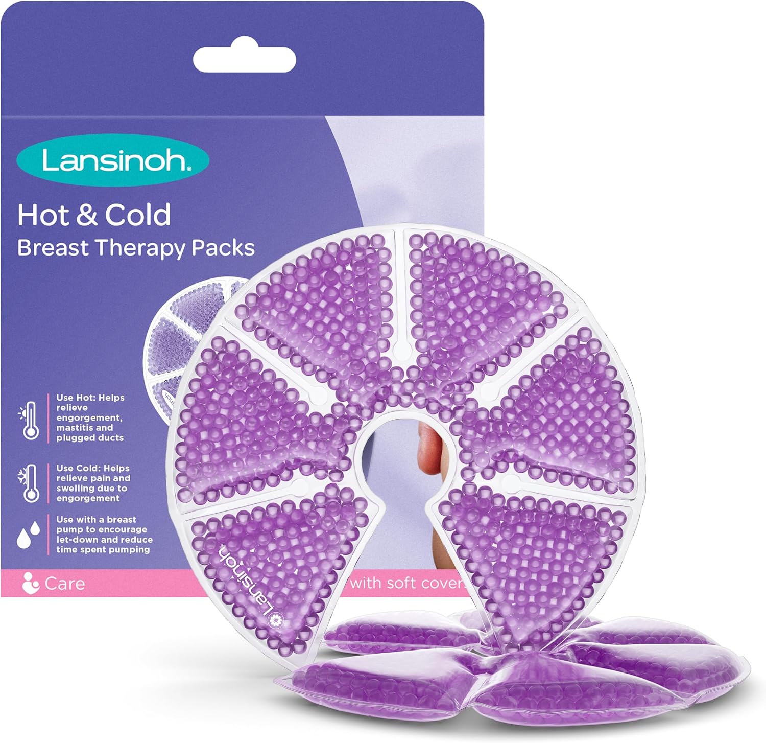 Lansinoh Hot & Cold Breast Therapy Gel Pads - 2 Pack with Soft Covers - Breastfeeding Compress - Helps Relieve Discomfort from Common Breast Feeding Conditions - Hospital Bag Maternity Essentials