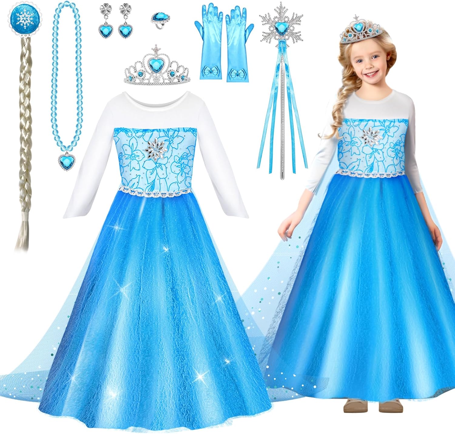Luucio Princess Dress Up Costume With Accessories For Little Girls 3-10 Years, Girls Birthday Christmas Dress