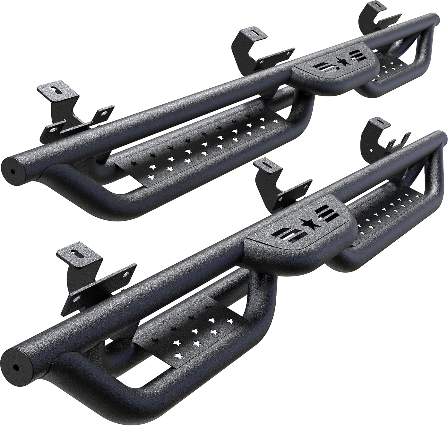 Running Boards Compatible with 2018-2024 Jeep Wrangler JL 4 Doors, 6" 2-Stairs Side Step Rails Coated Black Carbon Steel Nerf Bars