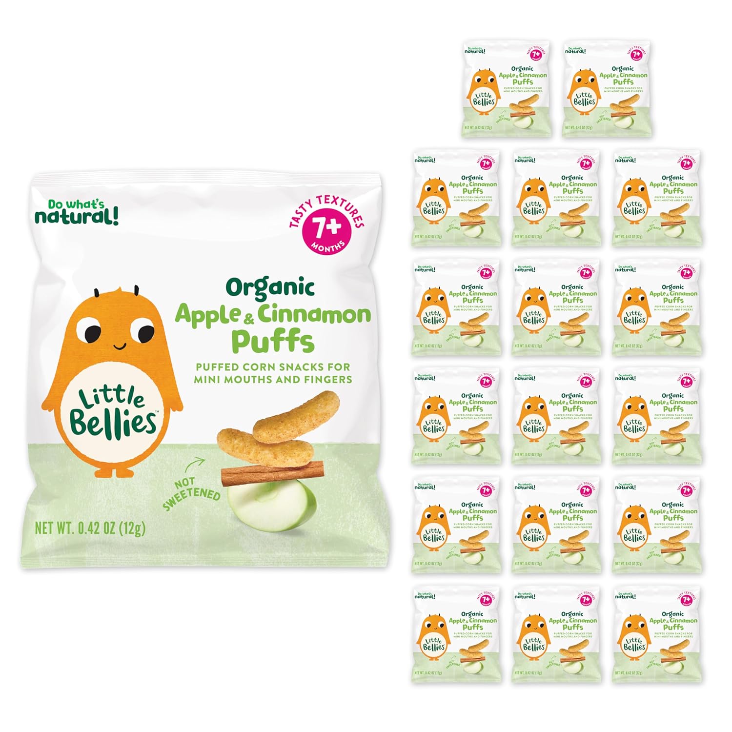 Little Bellies Organic Apple & Cinnamon Puffs Baby Snack (Pack of 18 x 0.42 oz Individual Packs)