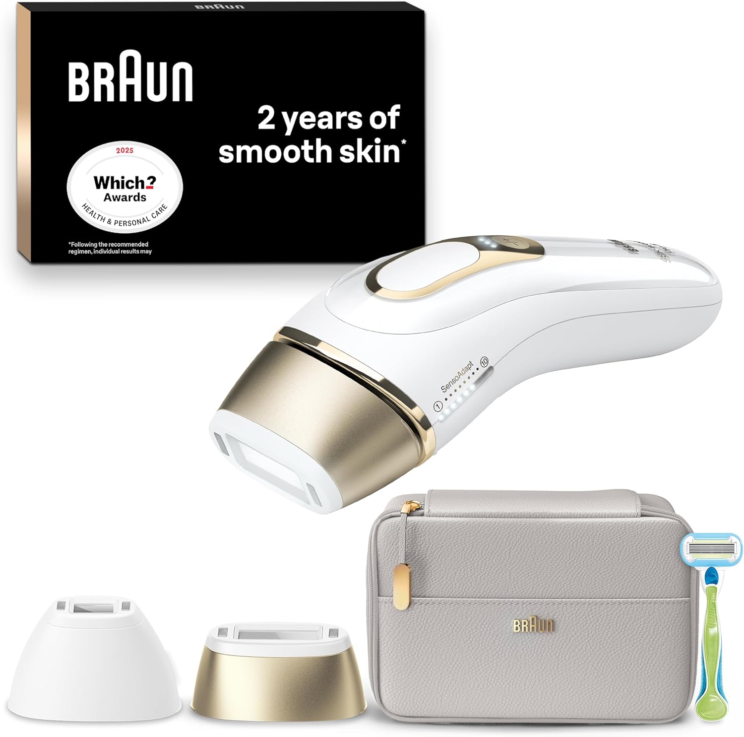 Braun IPL Silk Expert Pro 5, Visible Permanent Hair Removal For Women & Men With Venus Razor and Precision Head, Premium Pouch, Alternative For Laser Hair Removal, PL5124, White/Gold