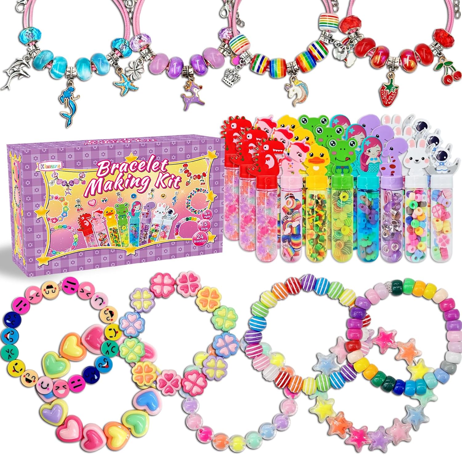klmars Bracelet Making Party Favors for Kids,24 Bracelet Wands Crafts for Girls Ages 4-8 Years Old,Birthday Goodie Bags Christmas Gifts Classroom Prizes for Kids