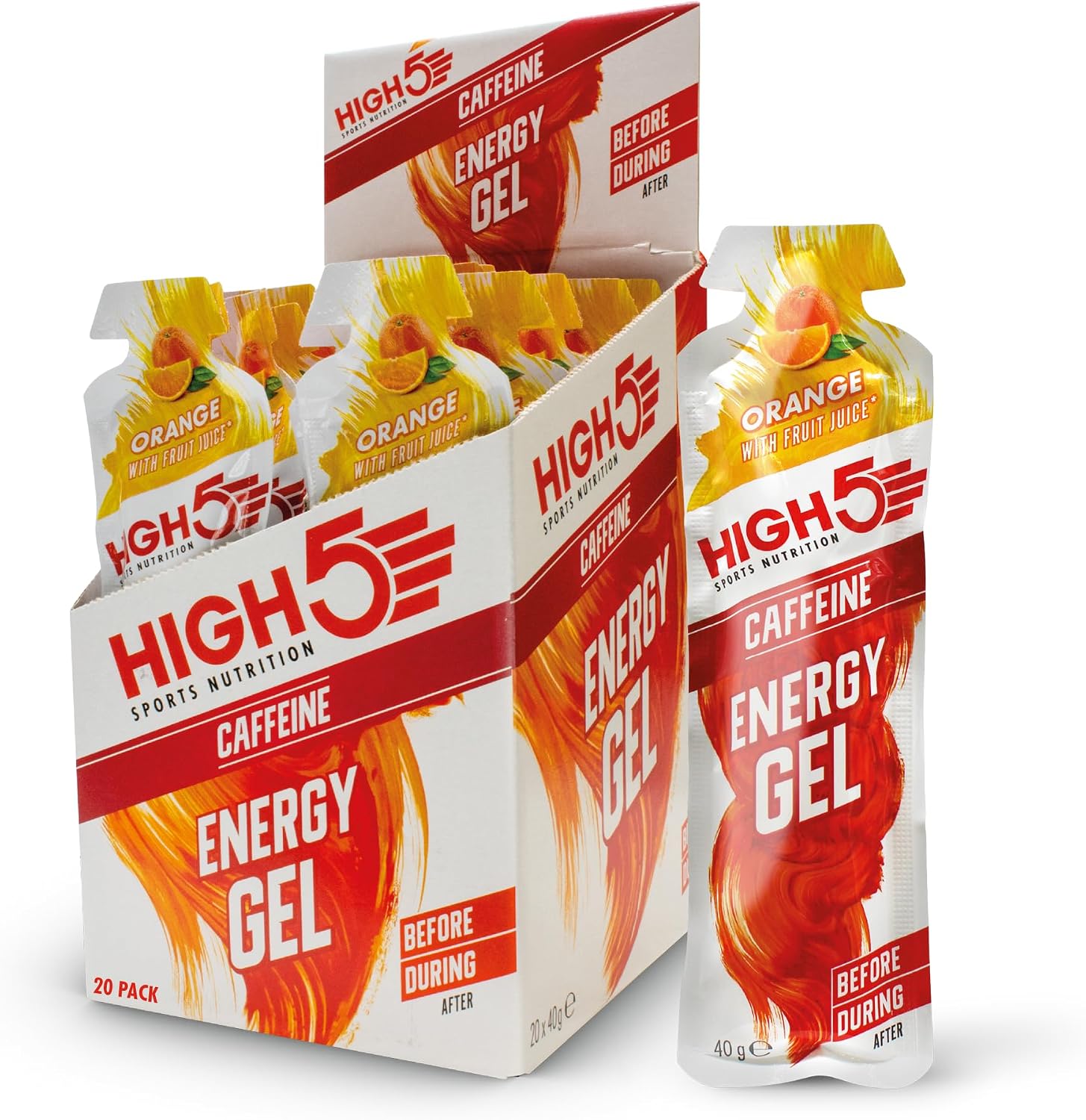 High 5 Energy Gel Plus - 20 x 38g Sachet - Orange