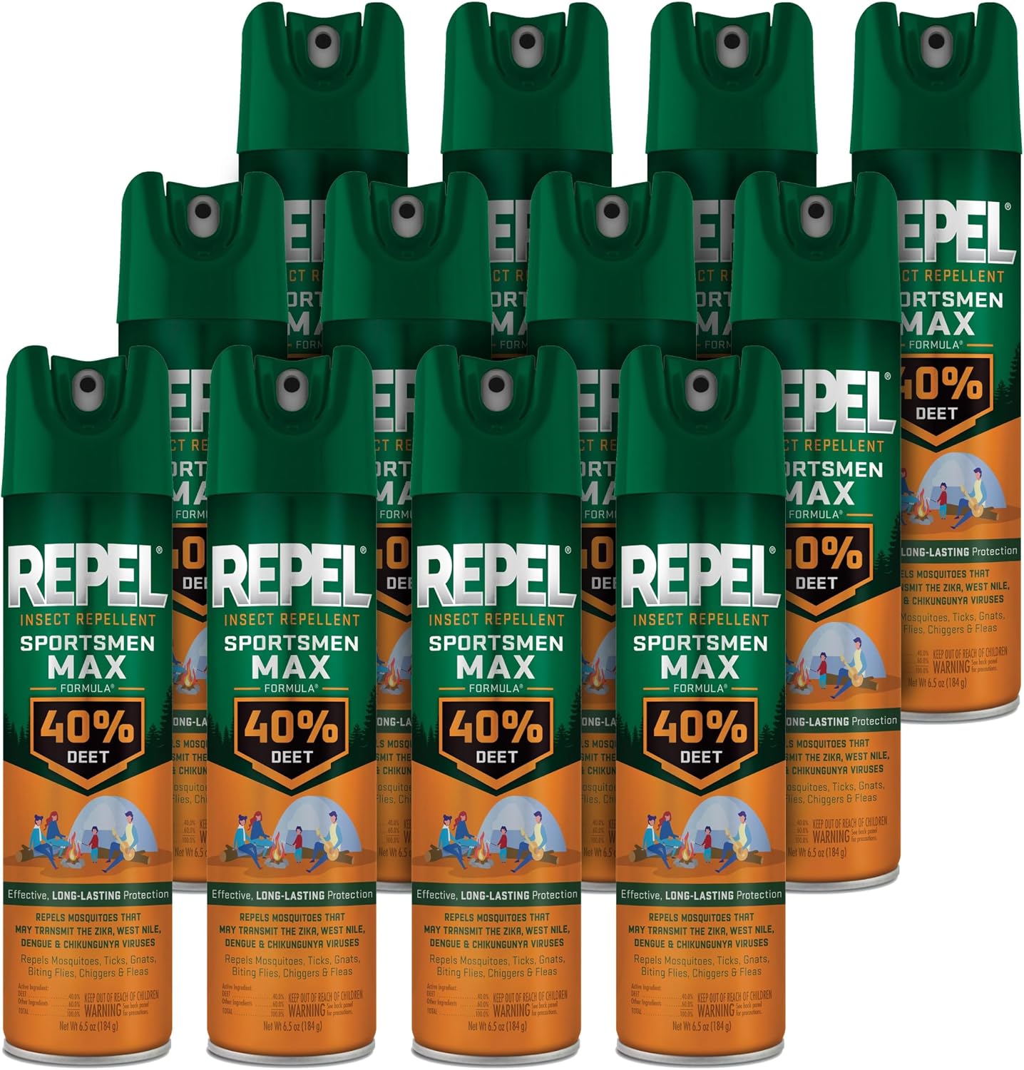 Repel Sportsmen Max Mosquito & Insect Repellent 6.5 Oz, 40% DEET, 12 Pack