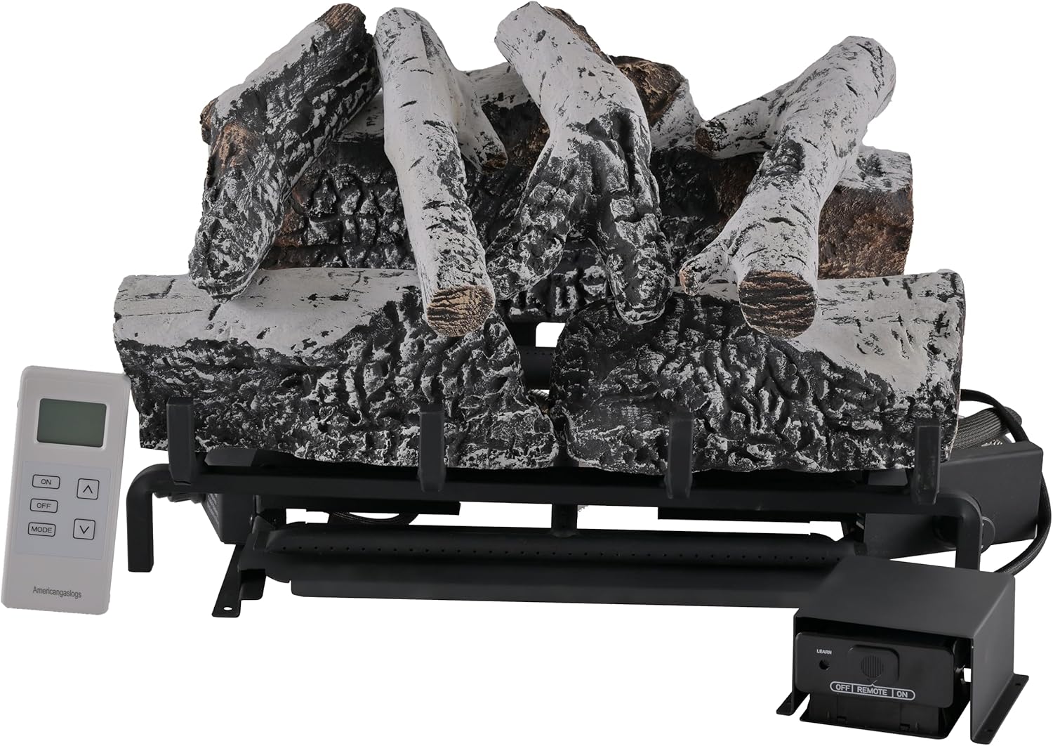 18-24 Inch Ventless Fireplace Logs Set with Remote Control, Only Used for Natural Gas,Heats up to 36000BTU (Natural Gas Fireplace Birch, 18Inch)