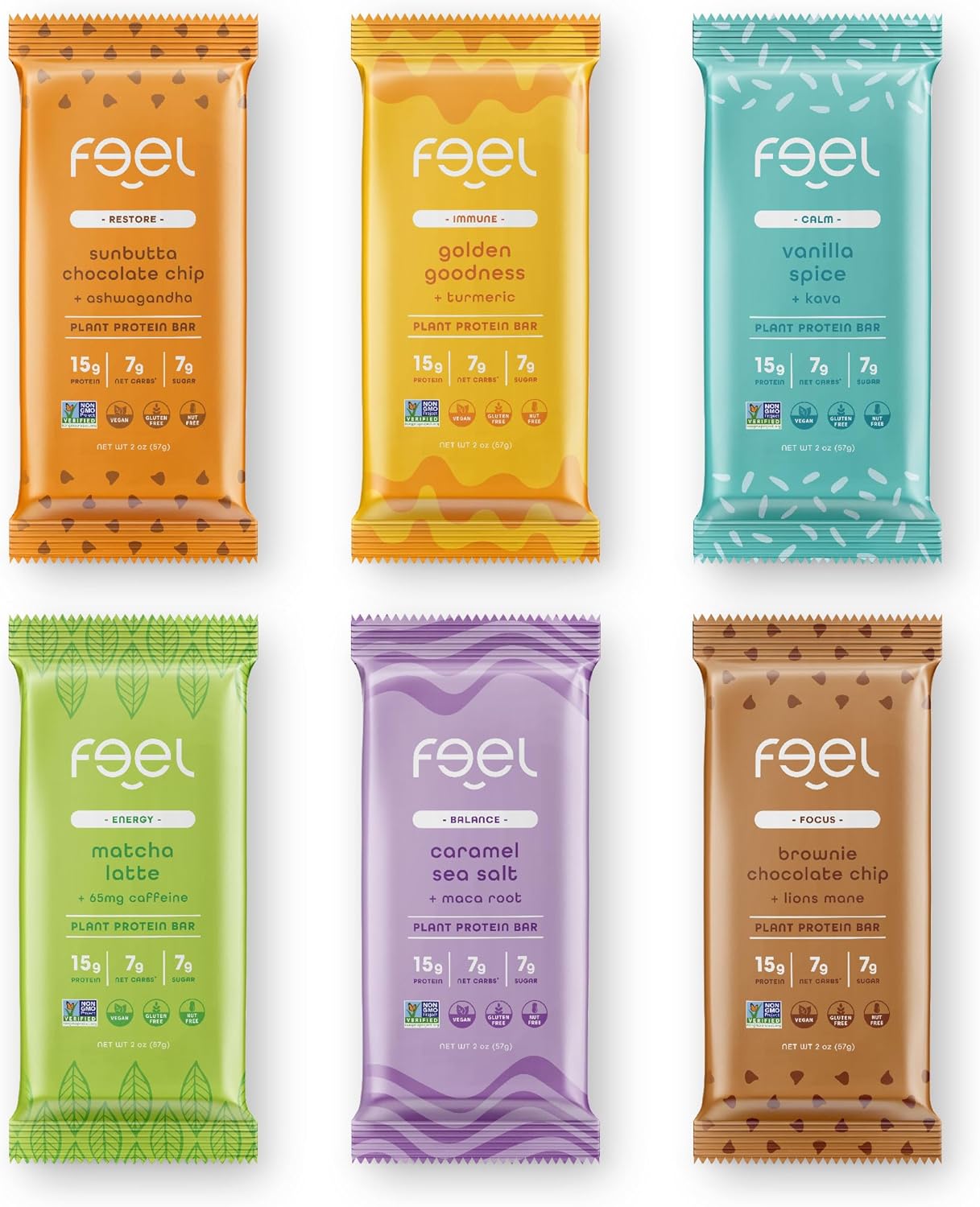 Feel Vegan Protein Bars - Keto, Gluten Free, Organic, 15g Protein - Dairy Free, Low Sugar - Variety Pack (6 Flavors, 6 Pack)