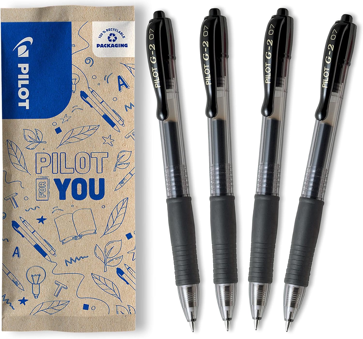 PILOT - Pack of 4 G2 0,7 - Gel Ink Roller Ball Pen - Medium - Black