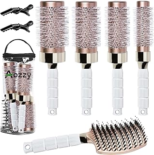 Aozzy Round Brush Set with Boar Bristle Curved Vented Hairbrush for Styling, Drying, and Healthier, Shinier Hair