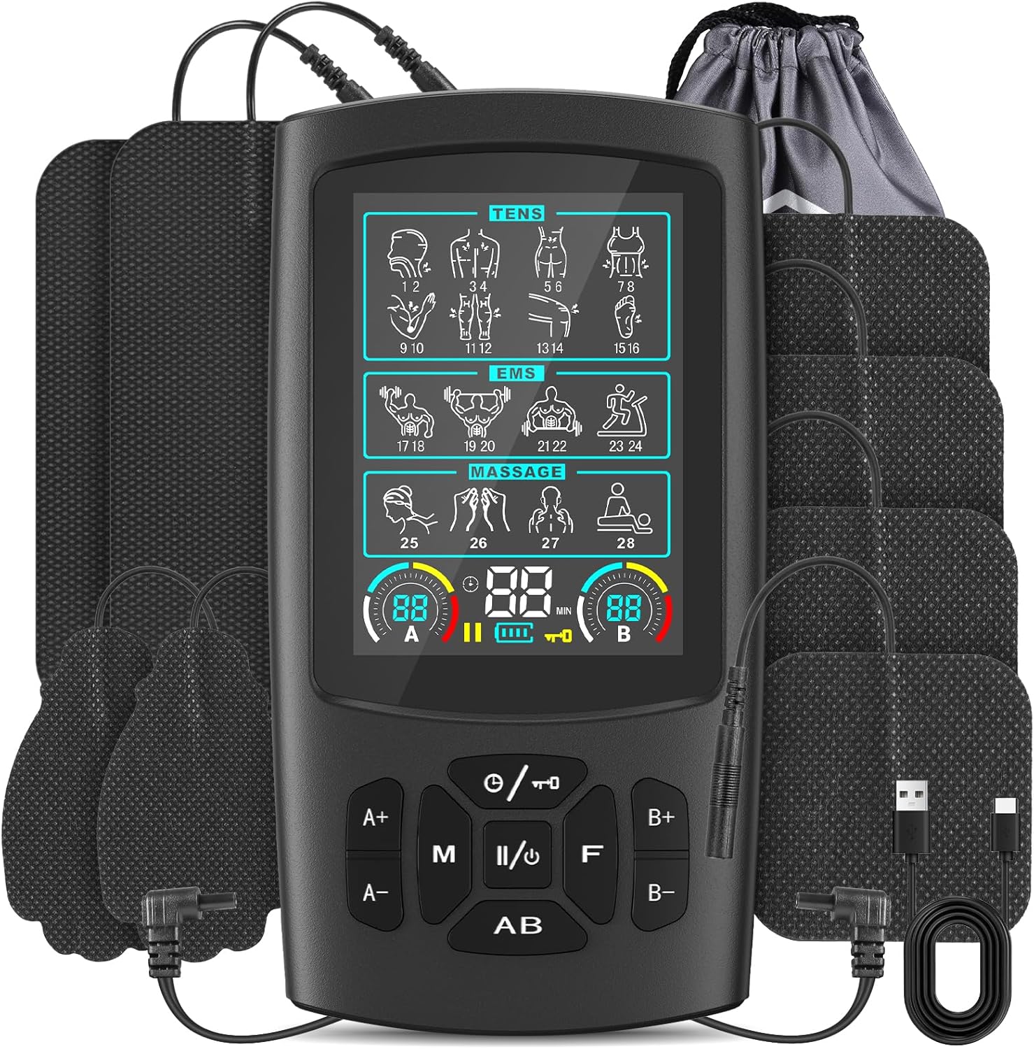 TENS Unit EMS Muscle Stimulator with 28 Modes, Dual Channel Muscle Stimulator Machine with 8PCS Electrode Pads, TENS Machine for Muscles, Shoulder, Neck, Back, New Upgraded Color Screen