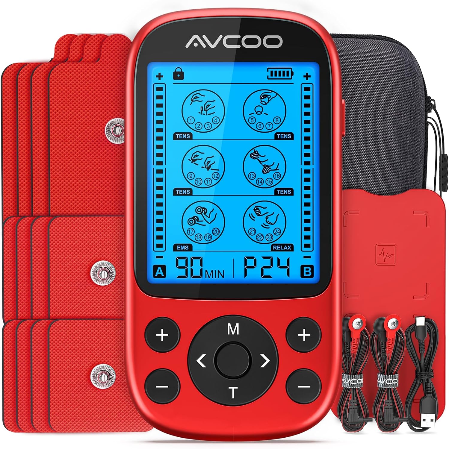 Dual Channel TENS Unit Muscle Stimulator, 3-in-1 EMS TENS Machine with 24 Modes & 40 Levels, Rechargeable EMS Massager for Neck, Shoulder, Sciatica & Back Pain Relief with 12 Pads, EVA Case