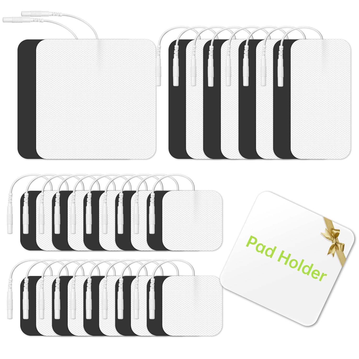 30 Pieces TENS Unit Replacement Pads, Multiple Sizes TENS Unit Pads with Pad Holder, Reusable and Self-Adhesive Electrodes Pads Compatible with AUVON TENS 7000 EMS Machine (Latex-Free, NonIrritating)