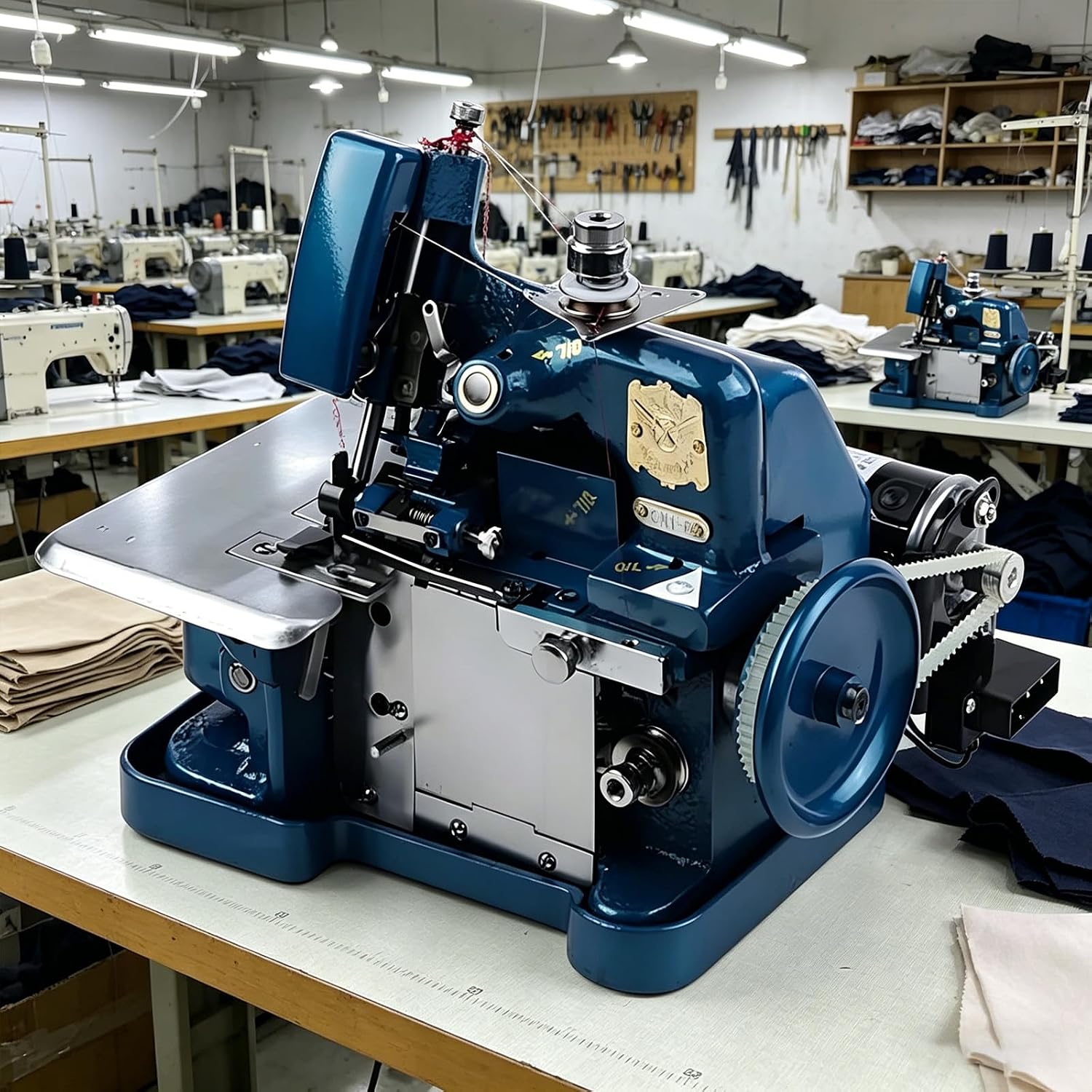 Overlock Machine, Industrial Overlock & Sewing Machine, 3000 SPM High-Speed Serger with Metal Frame, Heavy Duty Professional Overlock for Denim, Leather and Fabric, For Small Business and Home Blue