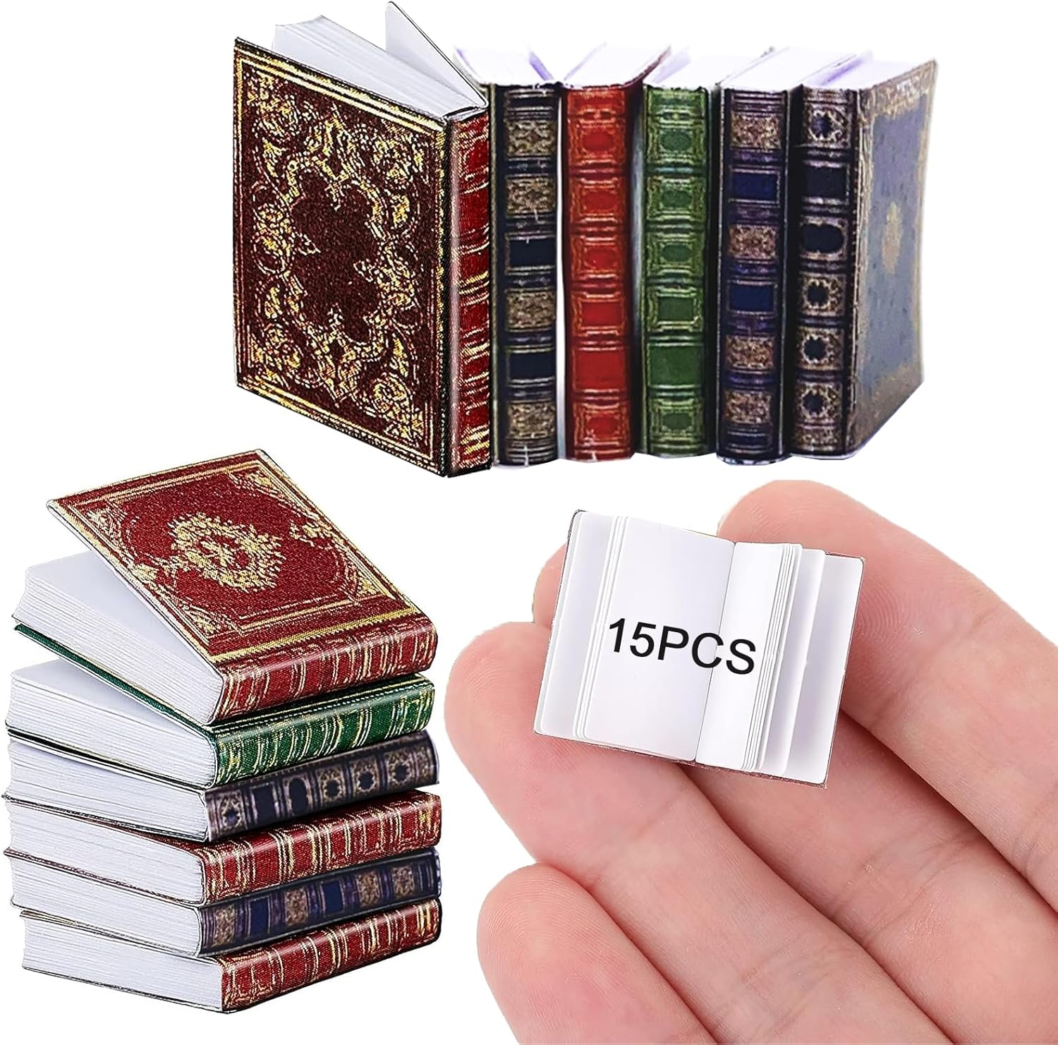 15 Pcs Miniatures Dollhouse Books, 1:12 Scale Miniatures Dollhouse Books Assorted Miniatures Books, Mini Books Model Dollhouse Decoration Accessories for Dolls Bedroom Library