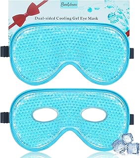 BeeVines Ice Eye Mask, 2 Pack XL Jumbo Size Cooling Freezer Gel Eye Masks for Puffy Eyes Face, Frozen Cold & Warm Compress, Ice Pack for Post Eye Surgery, Puffiness & Allergies Treatment (Blue)