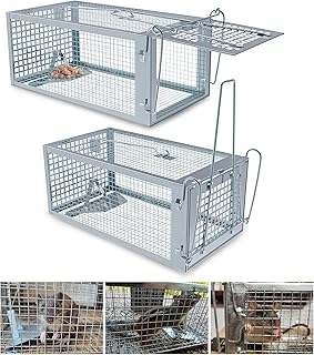 2 Packs Humane Rat Trap Outdoor, Wanqueen Humane Mouse Traps Indoor, Small Rodent Chipmunk Squirrel Trap and Other Live Animal Cage Catch and Release