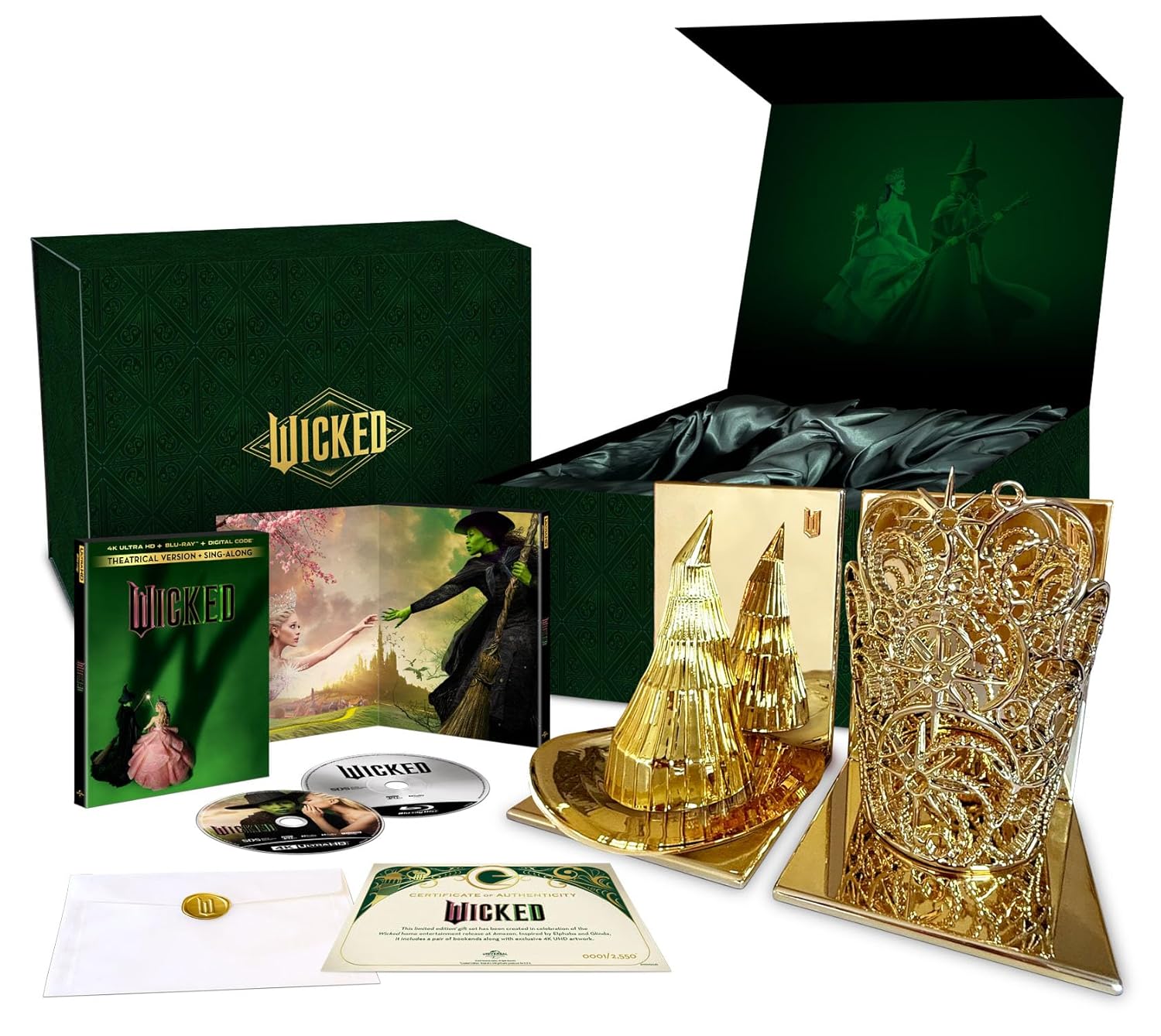 Wicked Exclusive Limited-Edition Giftset with Gold Tone Metal Bookends [4K UHD + Blu-ray + Digital]
