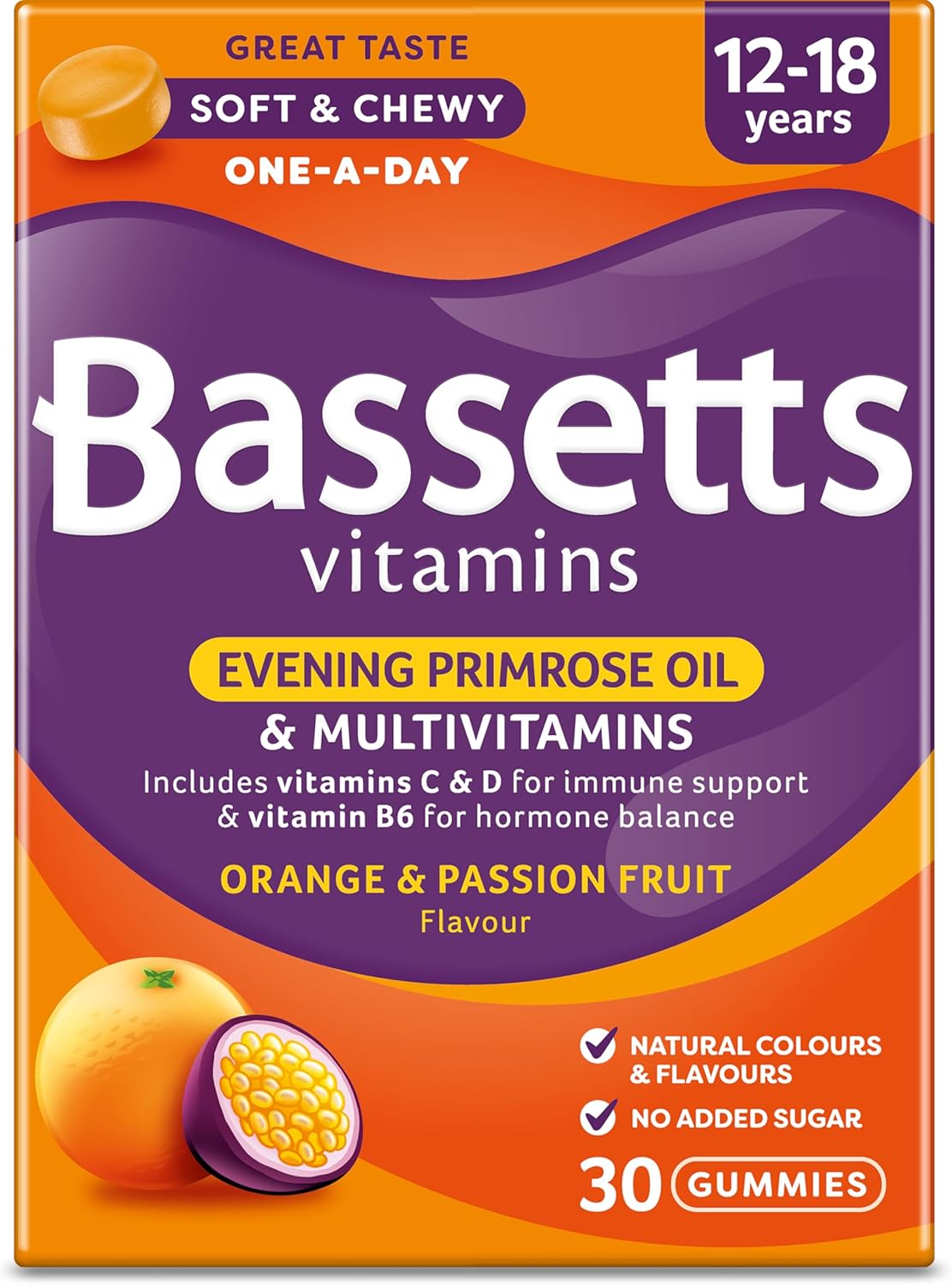 Bassetts Vitamins 12-18 Years Evening Primrose Oil Orange & Passion Fruit Flavour Multivitamins 30 Gummies