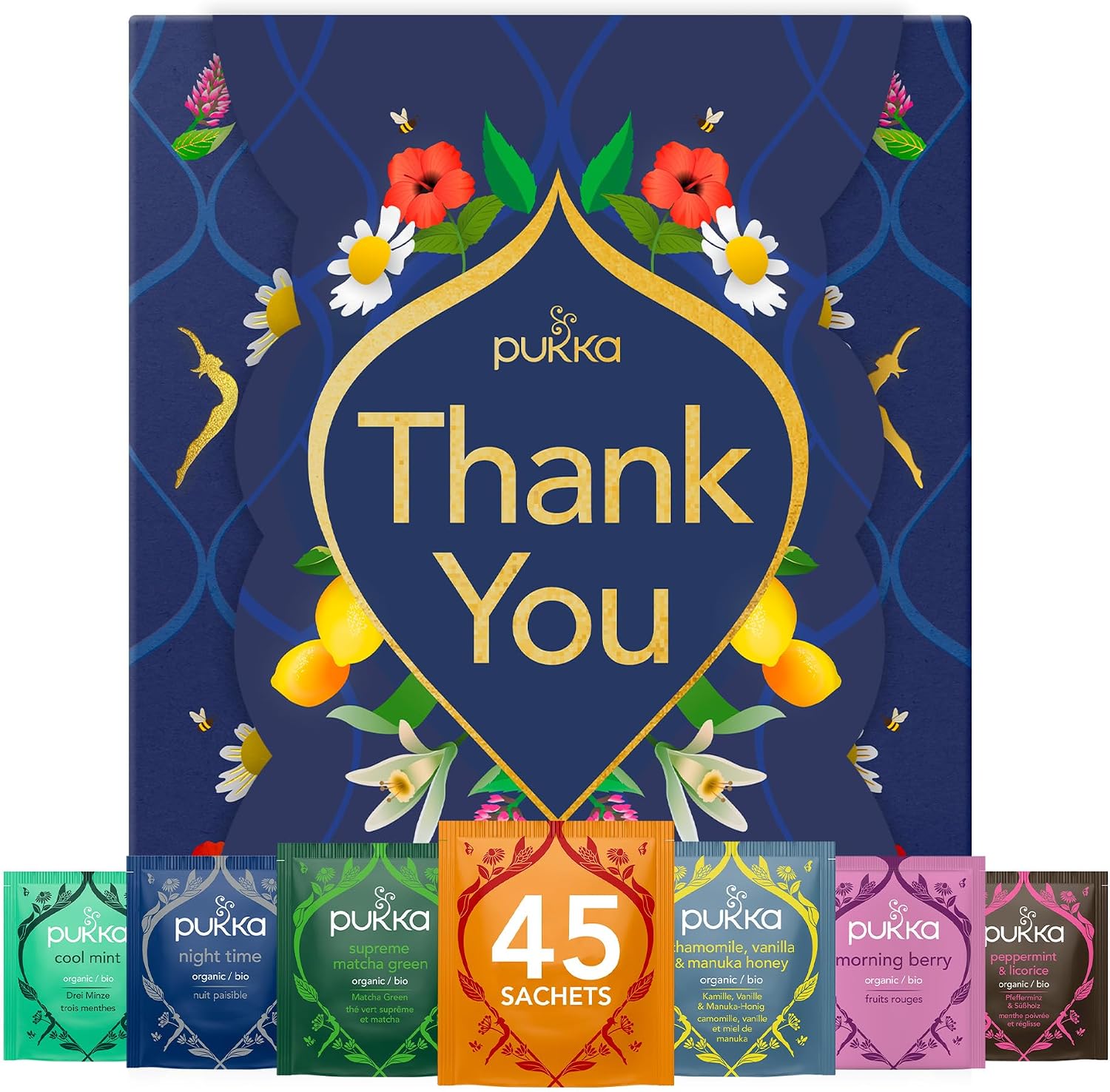 Pukka Herbs Premium Herbal Tea Selection Gift Set Box with Thank You Sleeve, Self-Care Eco-Friendly Selection, 45 Tea Bags, 9 Delicious Flavours